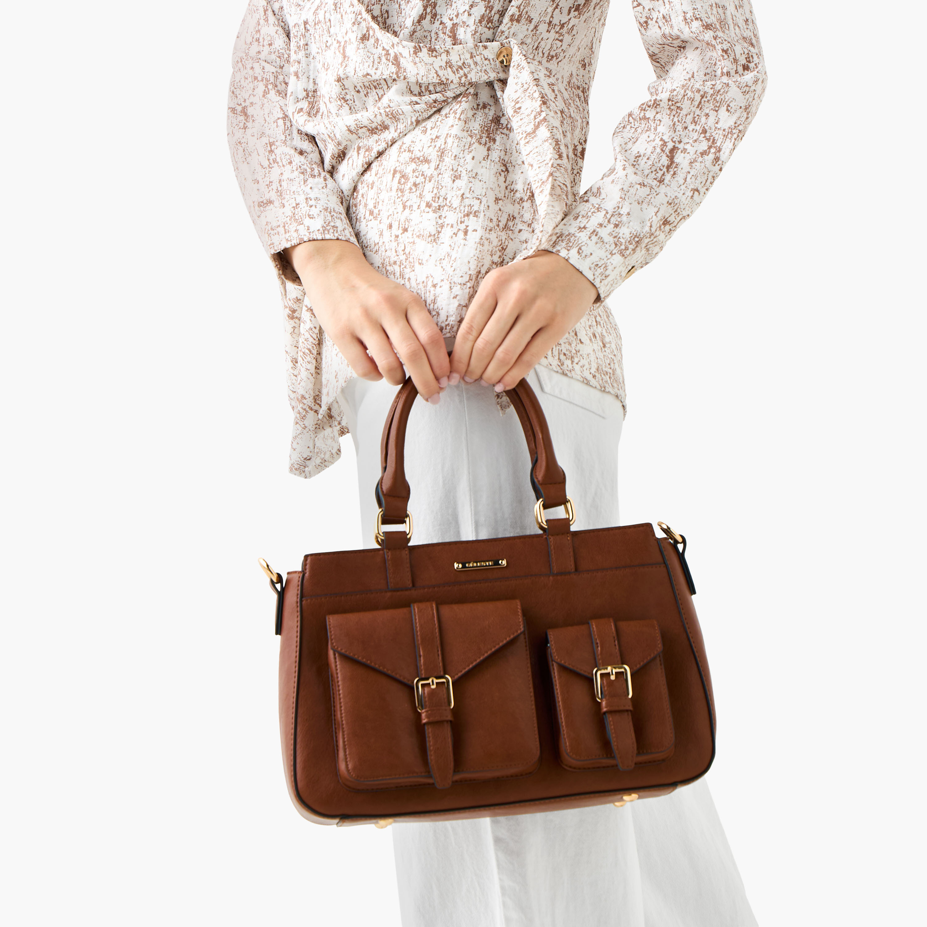 Celeste Solid Tote Bag with Detachable Strap and Zip Closure-women-bagsandwallets-handbags-image-9