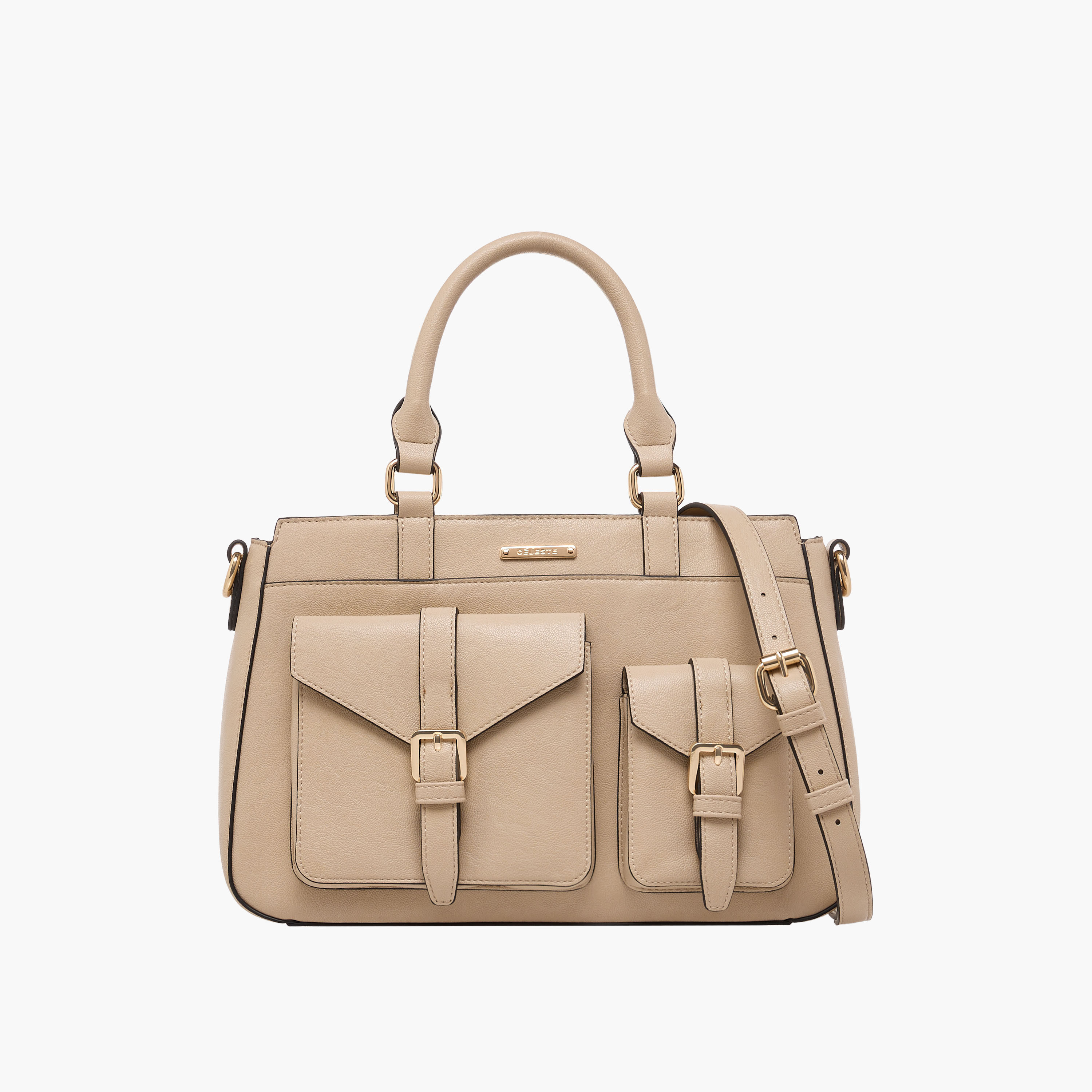 Celeste Solid Tote Bag with Detachable Strap and Zip Closure-women-bagsandwallets-handbags-image-1