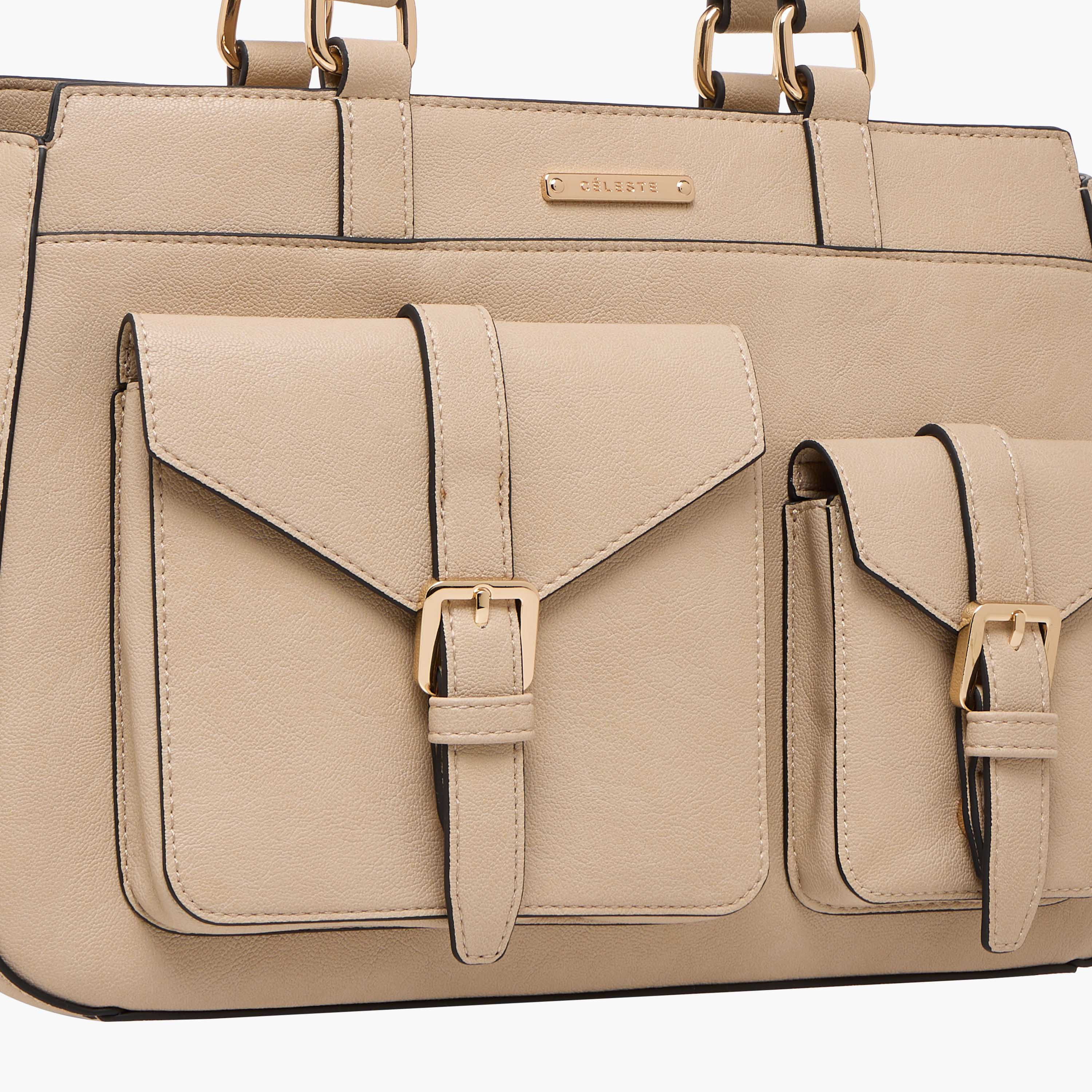 Celeste Solid Tote Bag with Detachable Strap and Zip Closure-women-bagsandwallets-handbags-image-6
