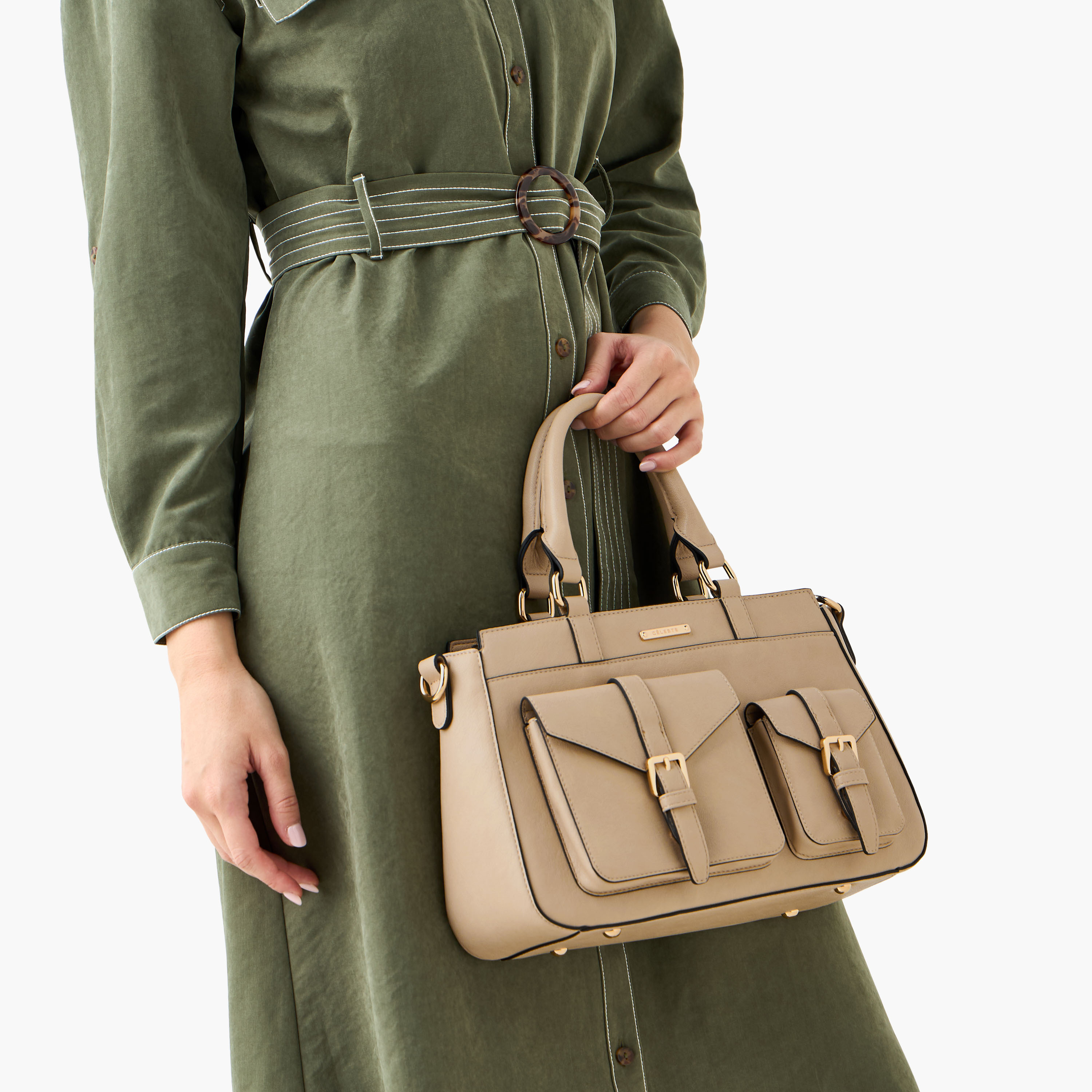 Celeste Solid Tote Bag with Detachable Strap and Zip Closure-women-bagsandwallets-handbags-image-9