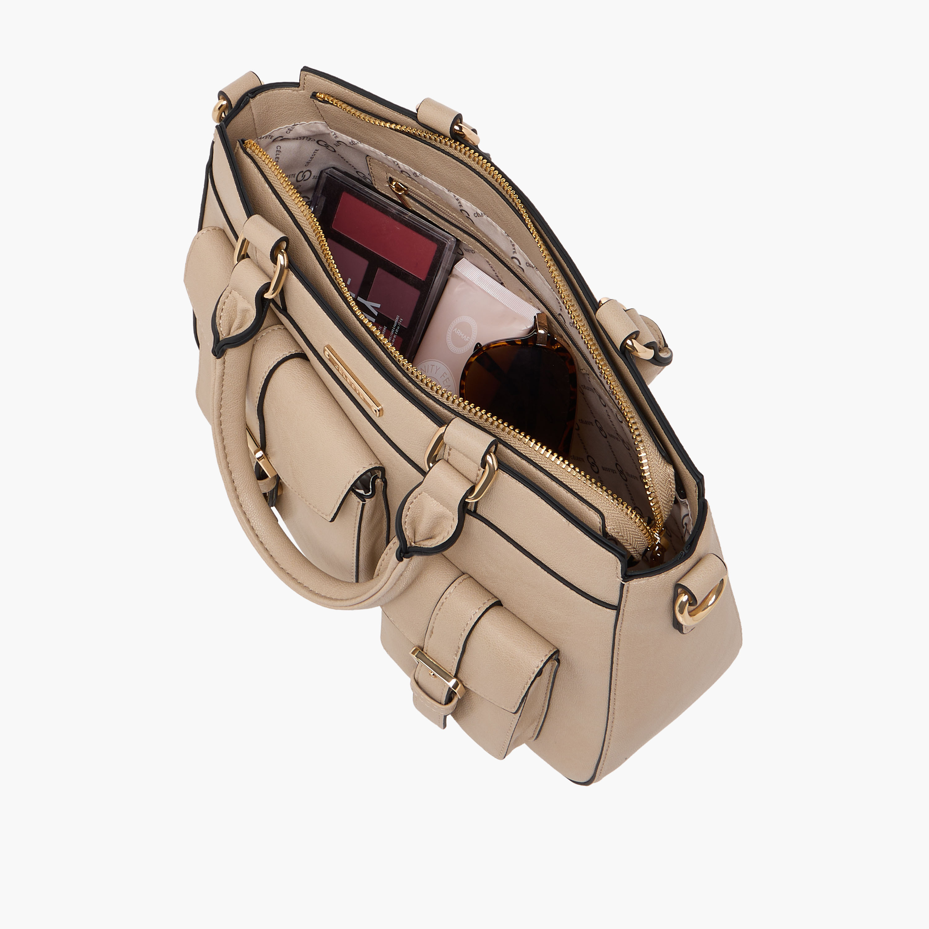 Celeste Solid Tote Bag with Detachable Strap and Zip Closure-women-bagsandwallets-handbags-image-10