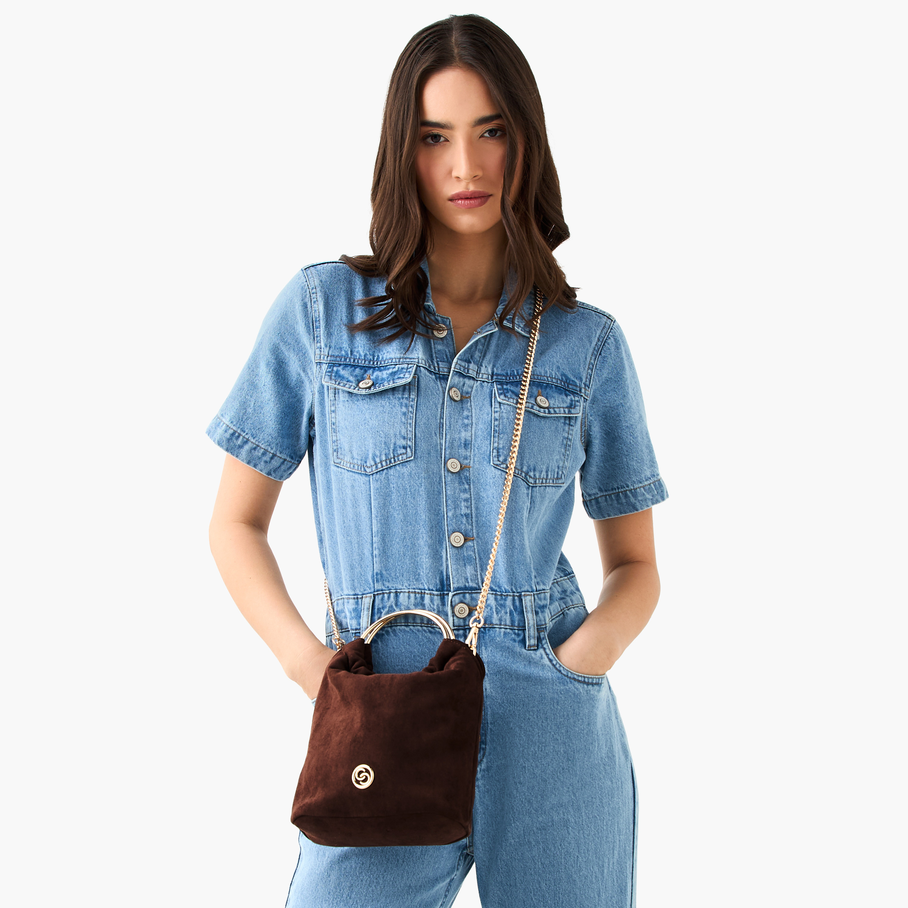 شنطة كروس بودي سادة بحزام سلسلة قابل للفصل وزر إغلاق من سيليست-women-bagsandwallets-handbags-image-2