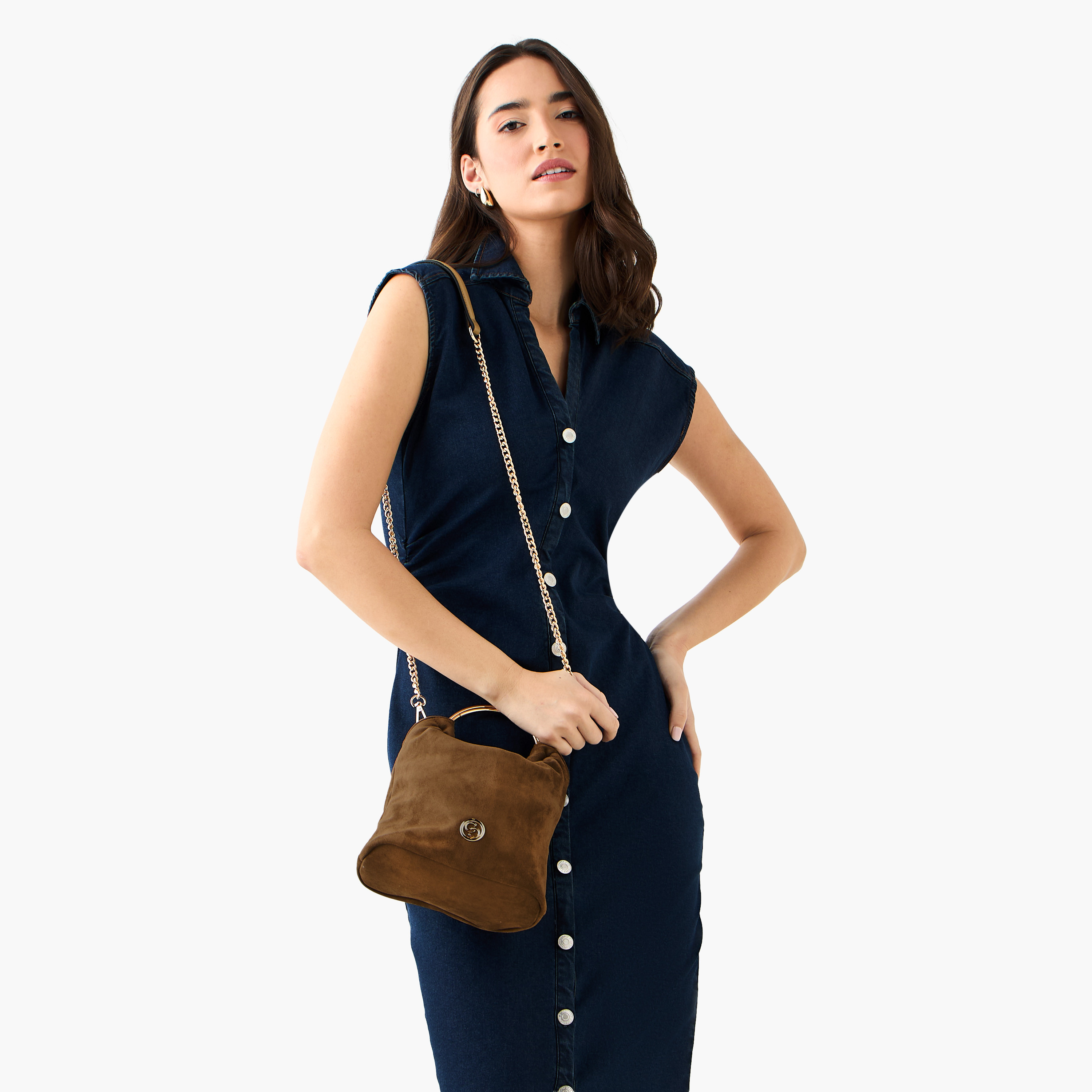 Celeste Solid Crossbody Bag with Detachable Chain Strap and Button Closure-women-bagsandwallets-handbags-image-2