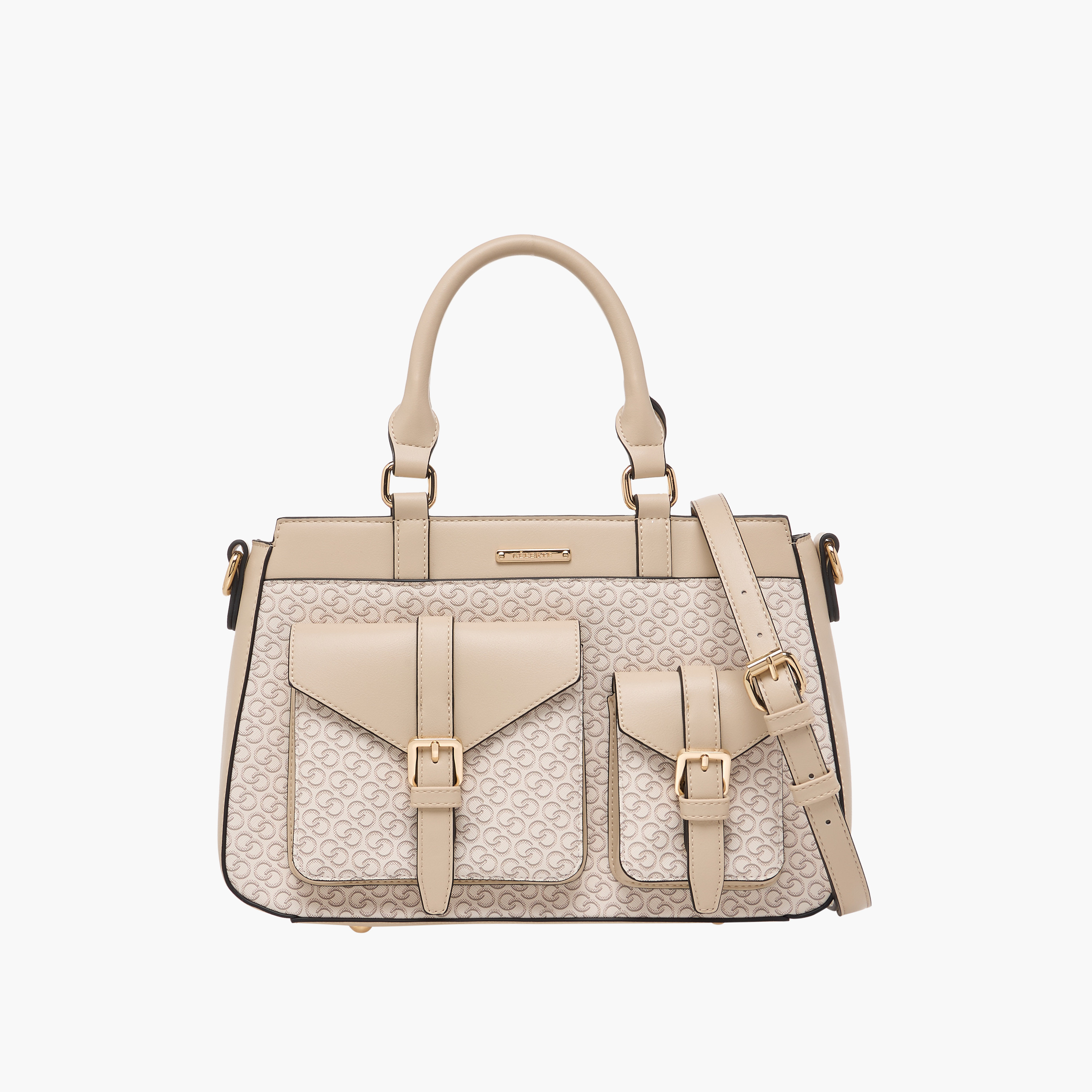 Celeste Monogram Print Tote Bag with Detachable Strap and Zip Closure-women-bagsandwallets-handbags-image-1