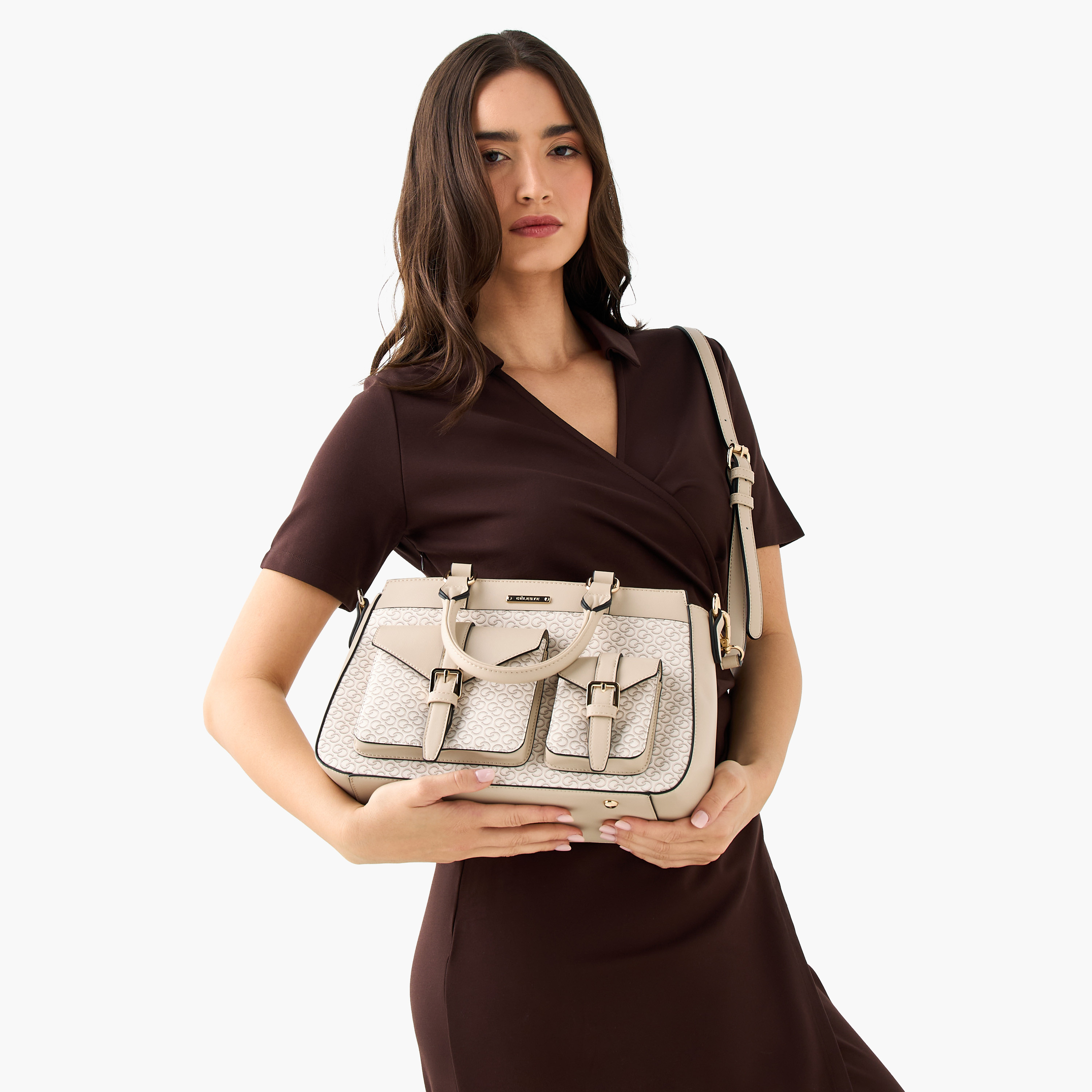 Celeste Monogram Print Tote Bag with Detachable Strap and Zip Closure-women-bagsandwallets-handbags-image-3
