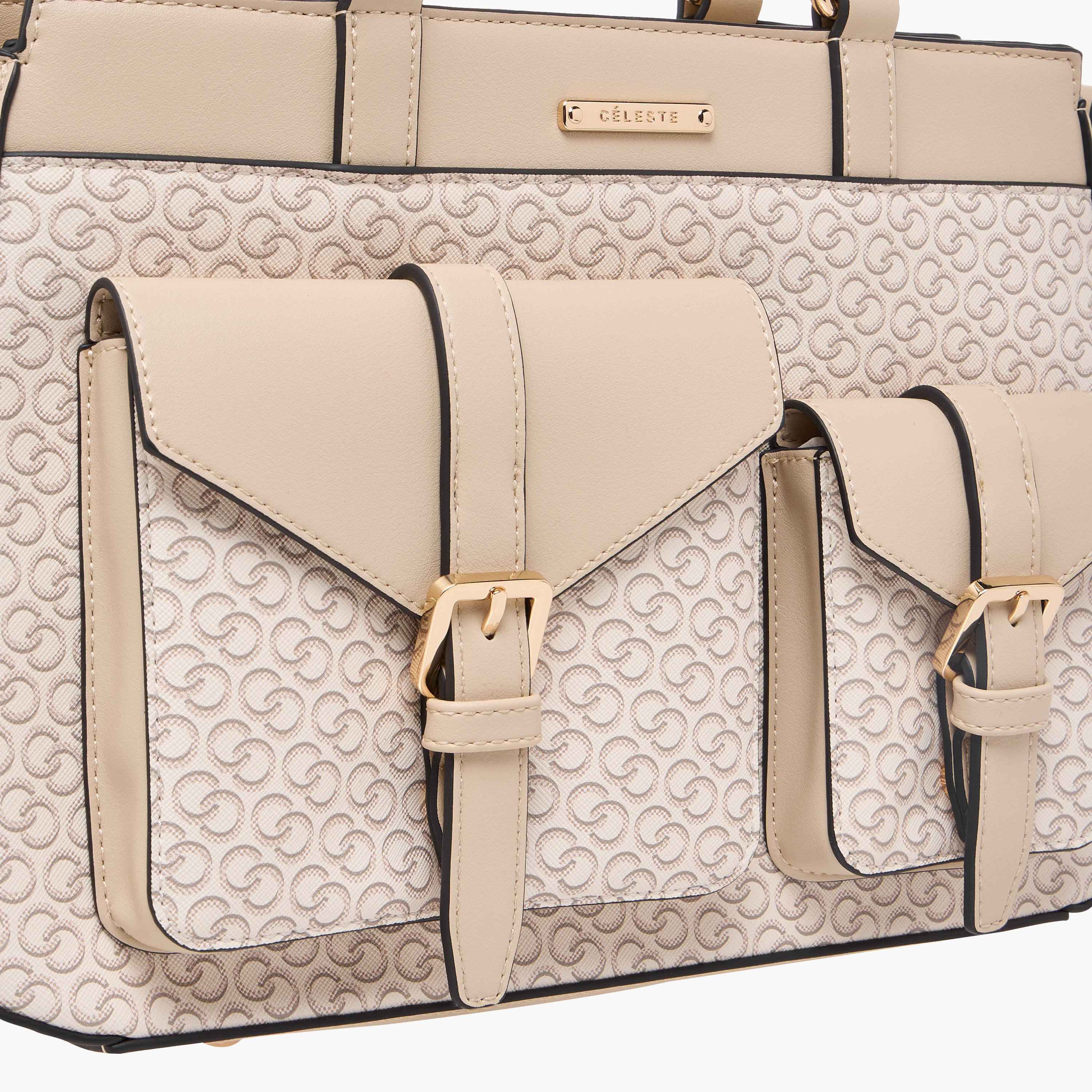 Celeste Monogram Print Tote Bag with Detachable Strap and Zip Closure-women-bagsandwallets-handbags-image-6