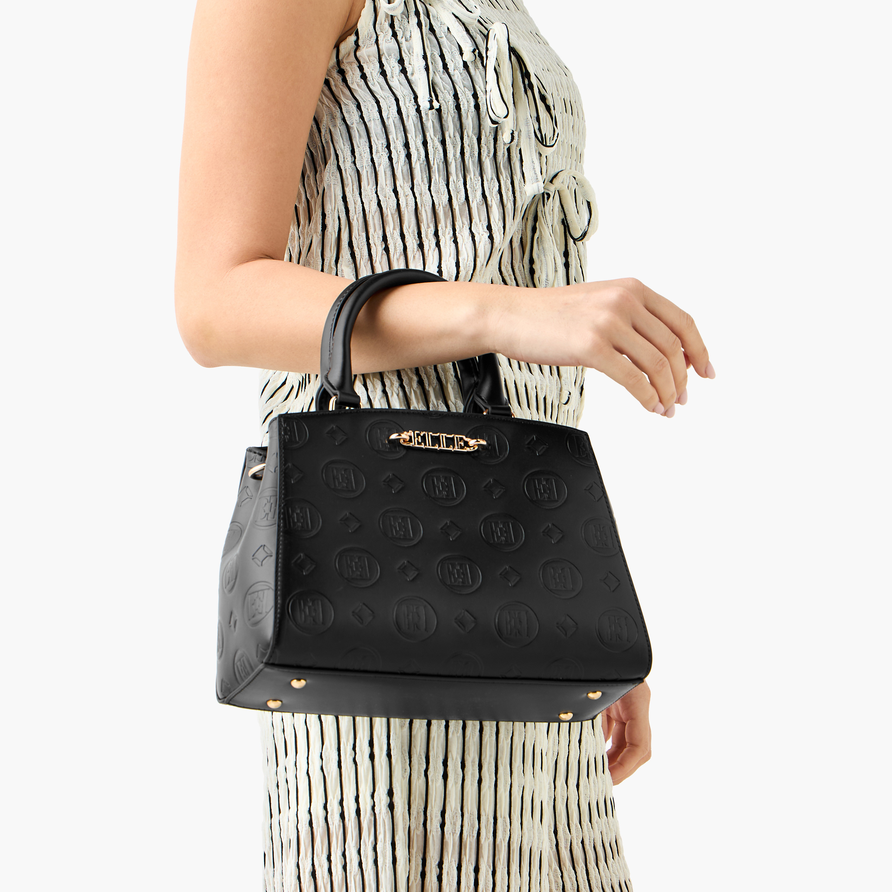 Elle Monogram Embossed Tote Bag with Double Handle-women-bagsandwallets-handbags-image-3