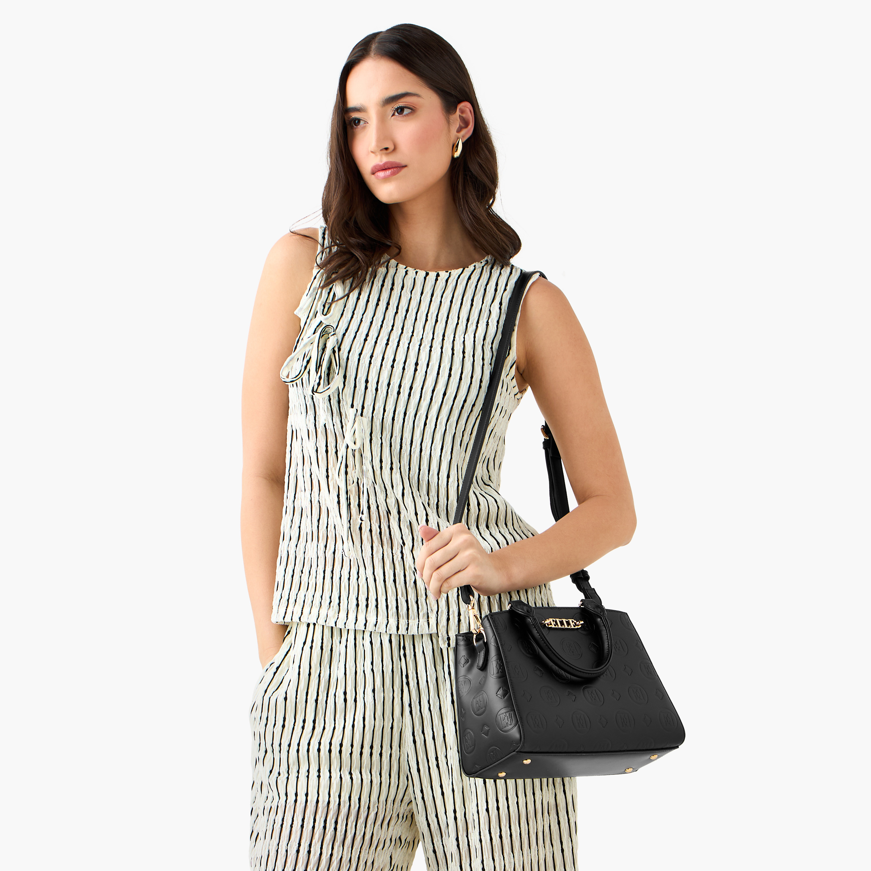 Elle Monogram Embossed Tote Bag with Double Handle-women-bagsandwallets-handbags-image-9