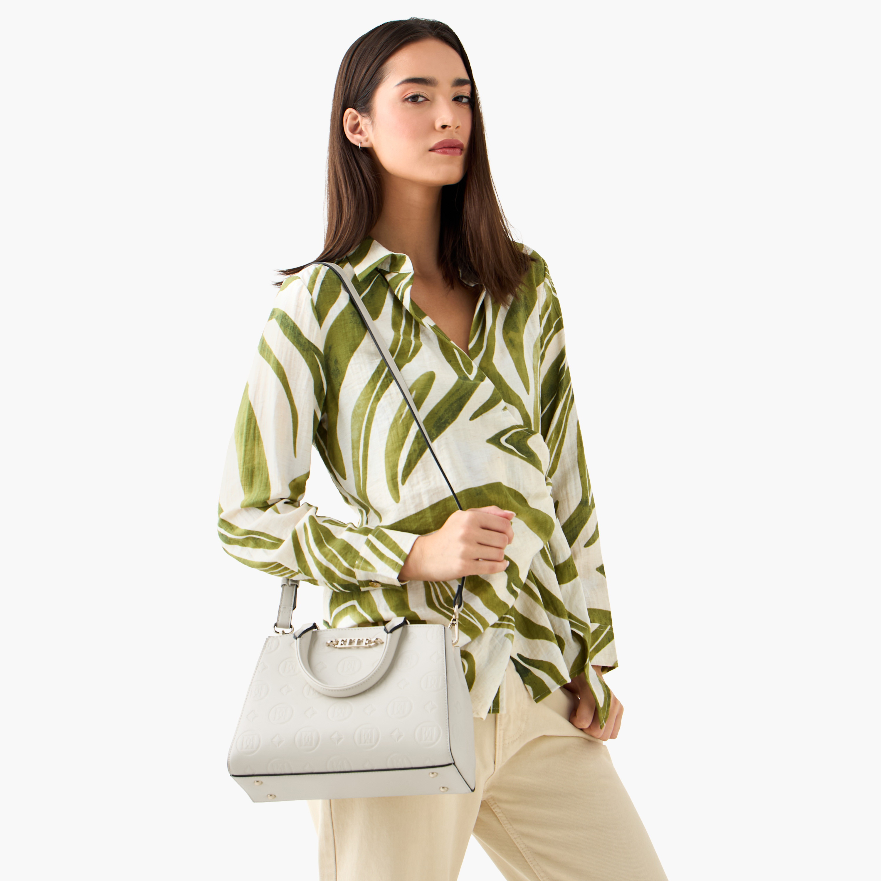 Elle Monogram Embossed Tote Bag with Double Handle-women-bagsandwallets-handbags-image-3