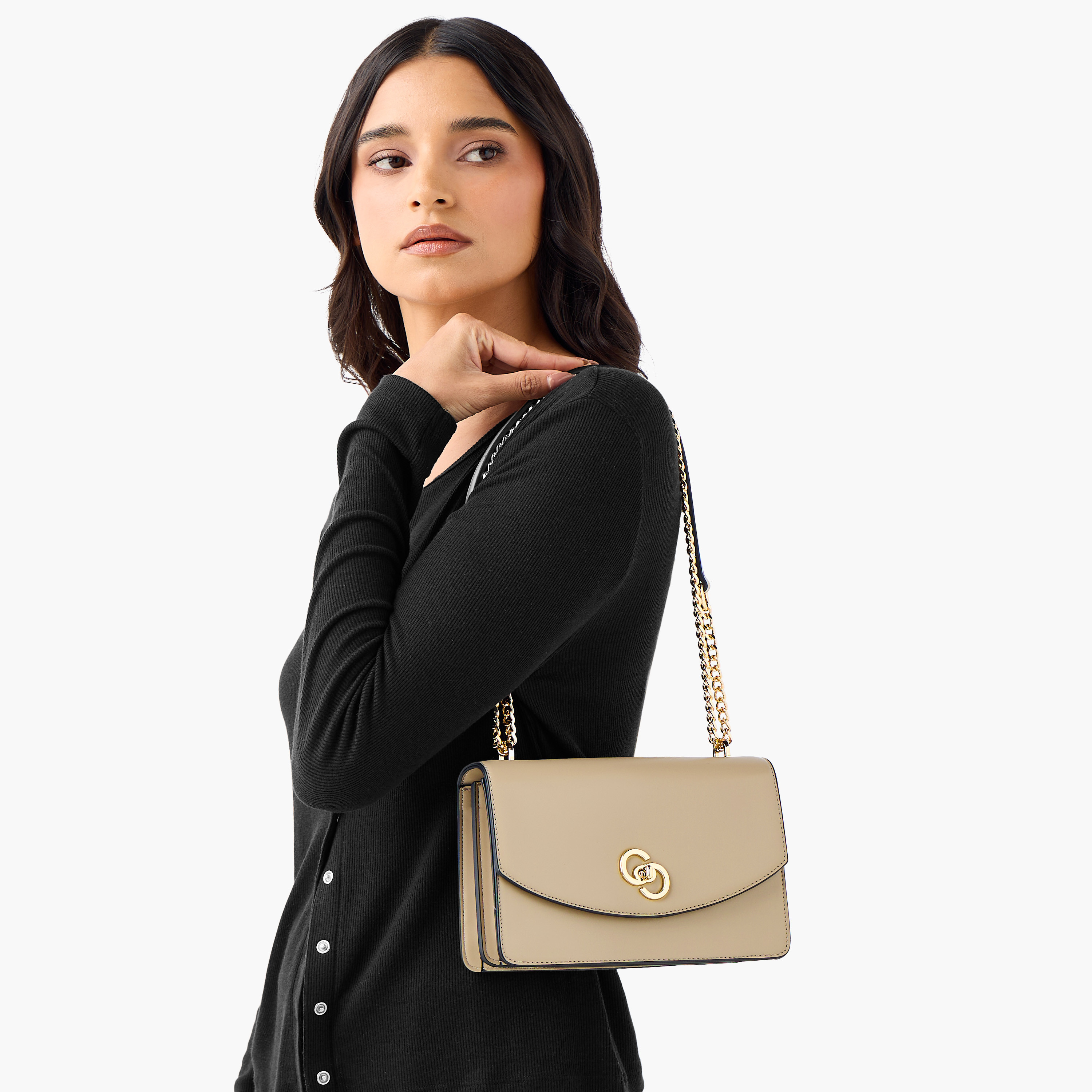 Celeste Solid Crossbody Bag with Chain Strap and Twist Lock Closure-women-bagsandwallets-handbags-image-2