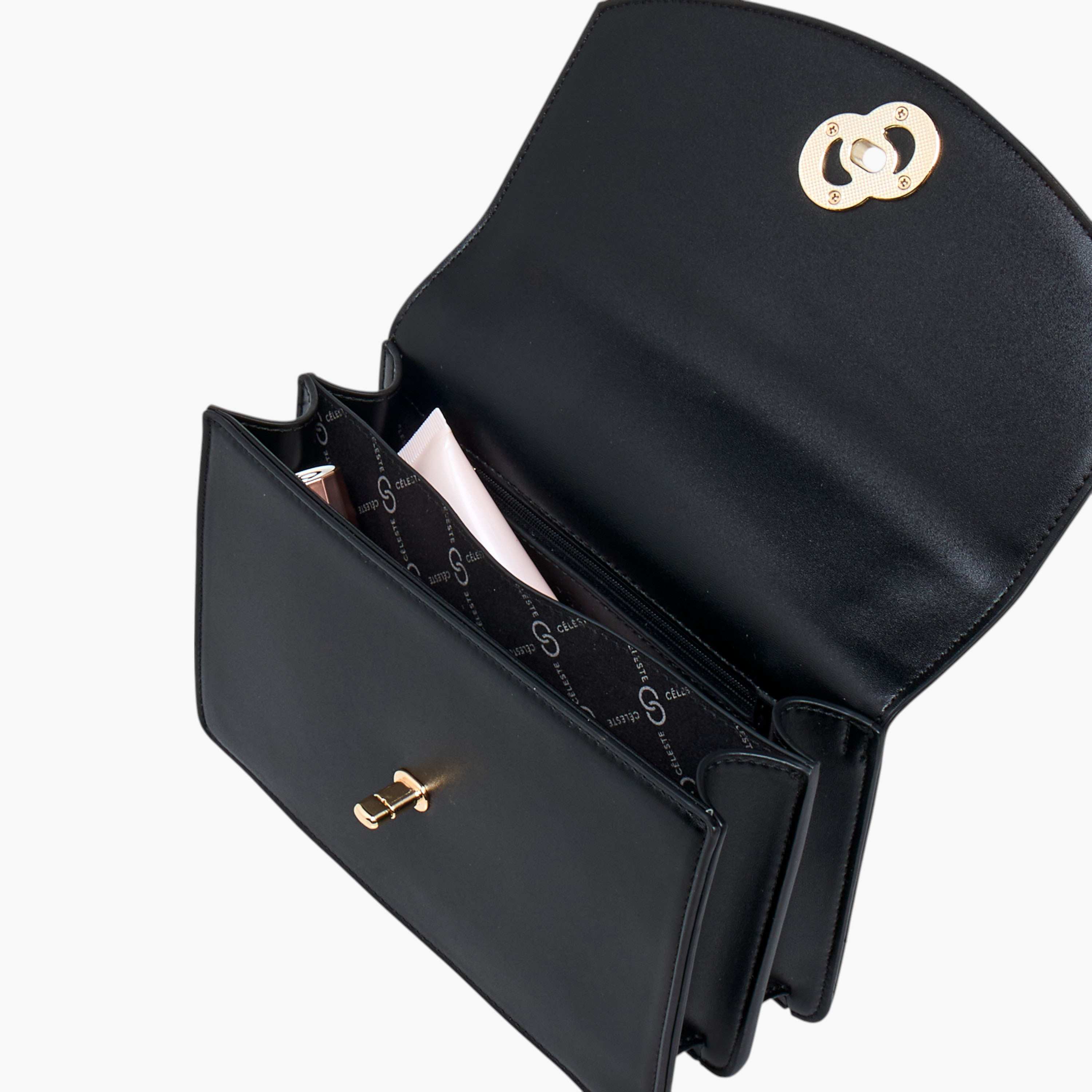 شنطة كروس بودي سادة بحزام سلسلة وقفل إغلاق تويست من سيليست-women-bagsandwallets-handbags-image-9