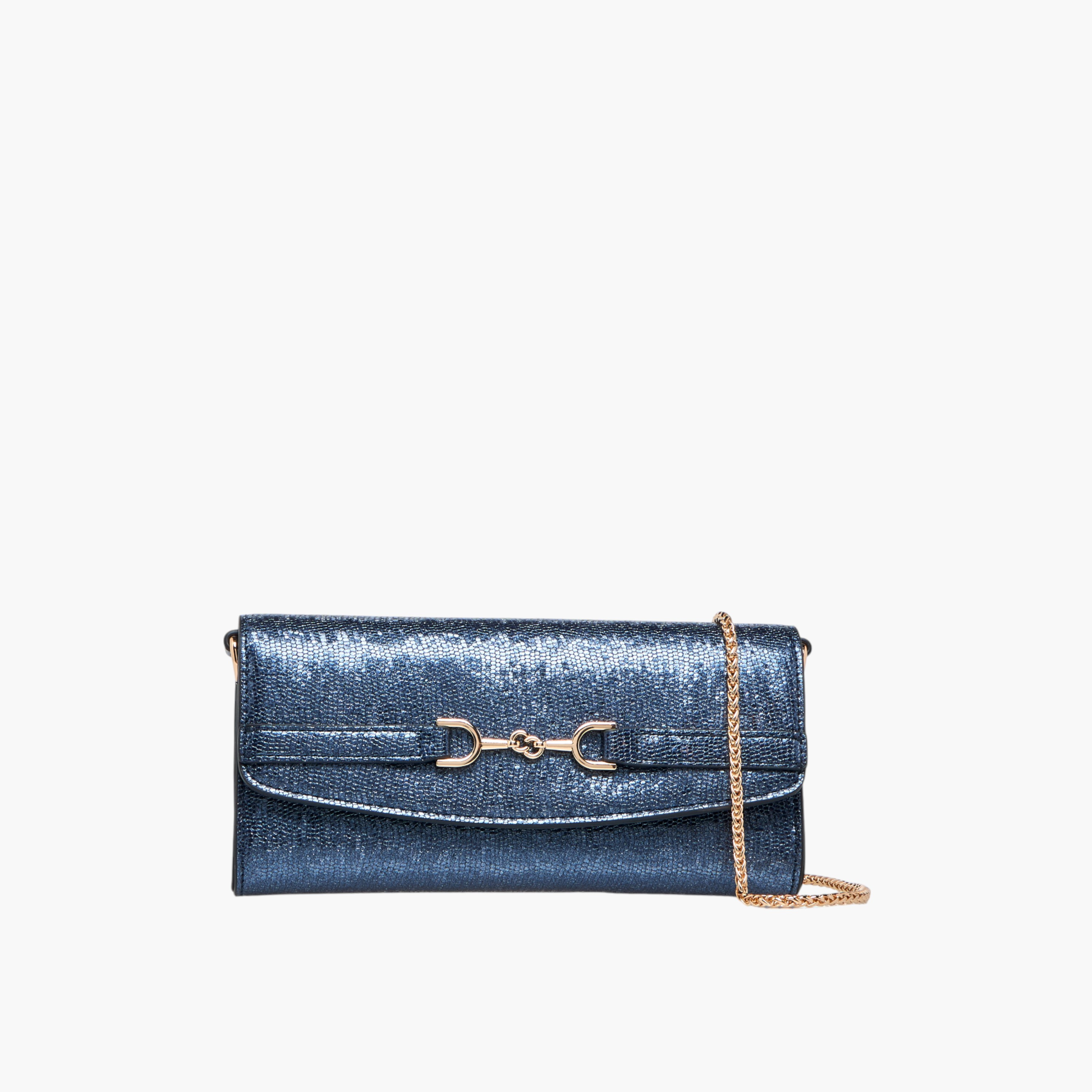 Celeste Metallic Textured Crossbody Bag with Chain Strap and Button Closure-women-bagsandwallets-handbags-image-1