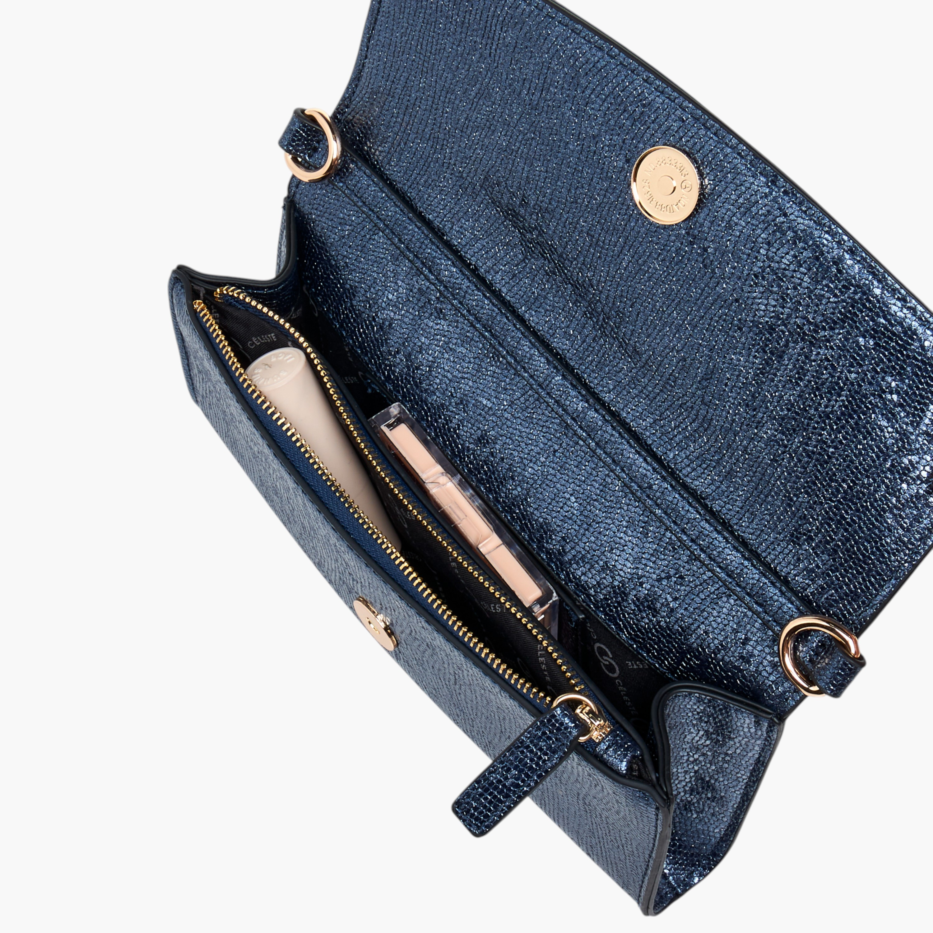 Celeste Metallic Textured Crossbody Bag with Chain Strap and Button Closure-women-bagsandwallets-handbags-image-9