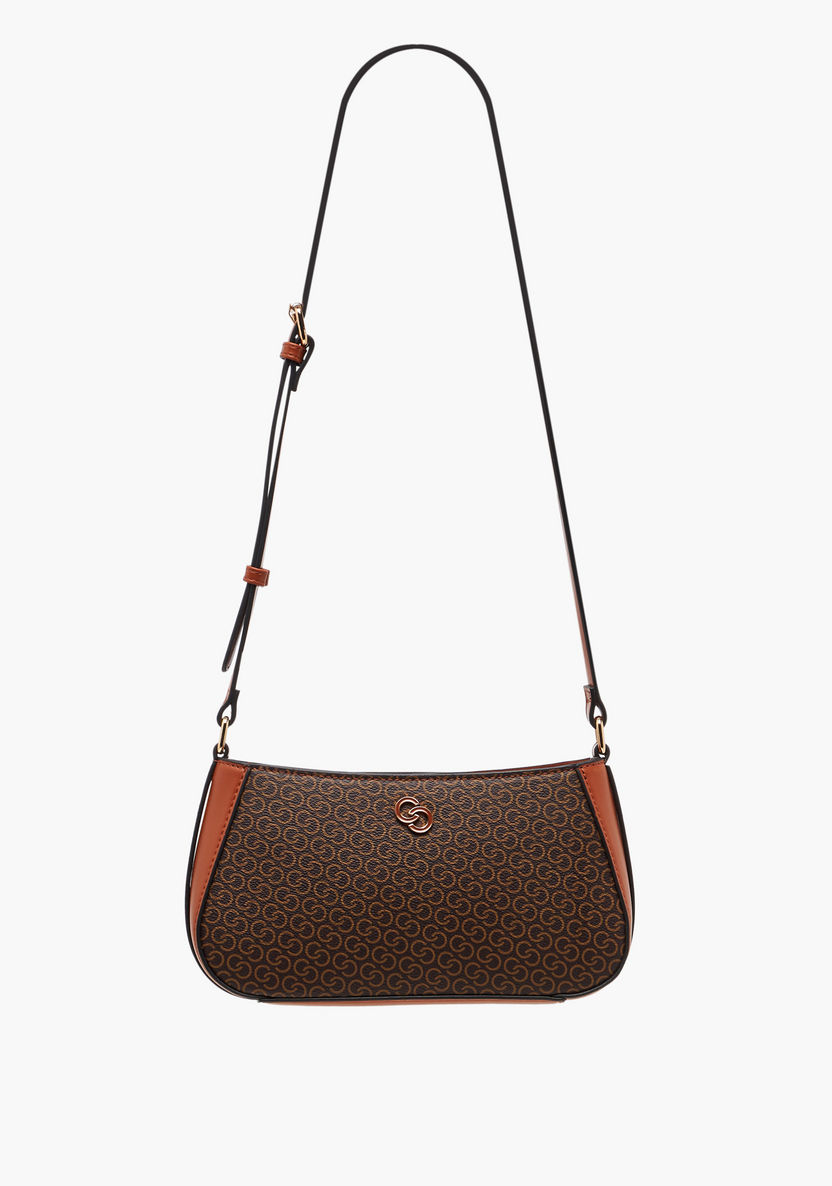Celeste Monogram Print Shoulder Bag with Adjustable Strap and Zip Closure