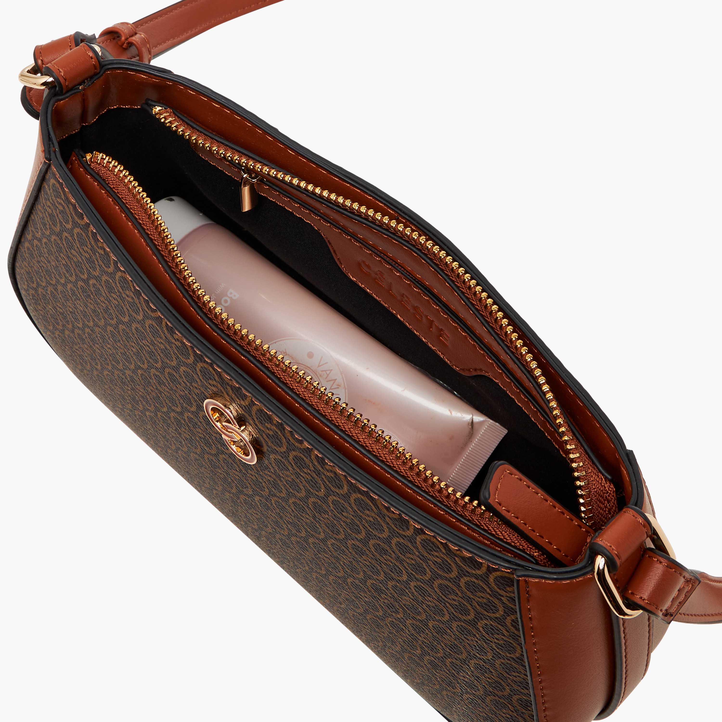 Celeste Monogram Print Shoulder Bag with Adjustable Strap and Zip Closure-women-bagsandwallets-handbags-image-8
