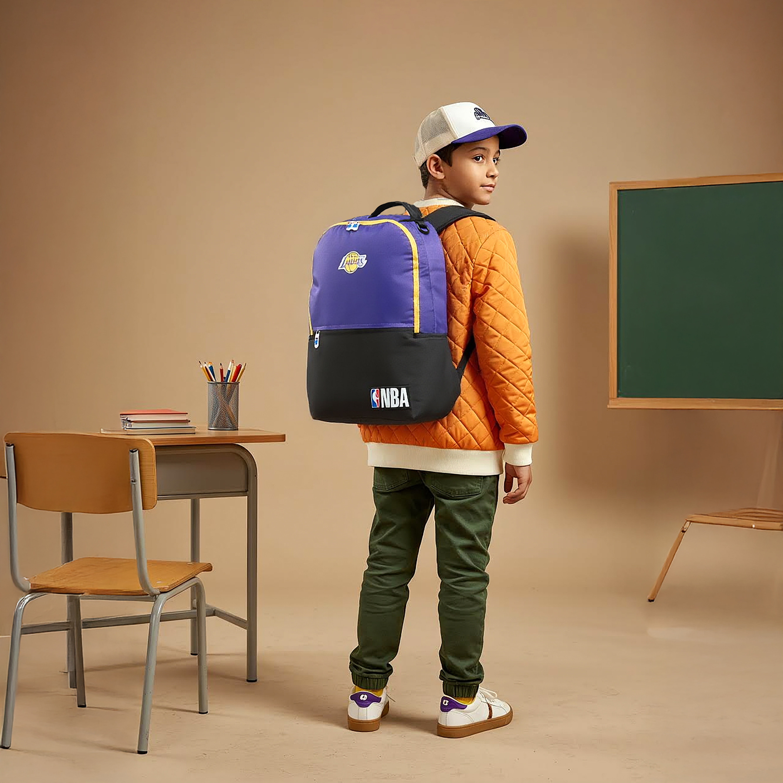 NBA The Los Angeles Lakers Logo Detail Backpack with Zip Closure - 18 inches-school-bagsandbackpacks-backpacks-image-2