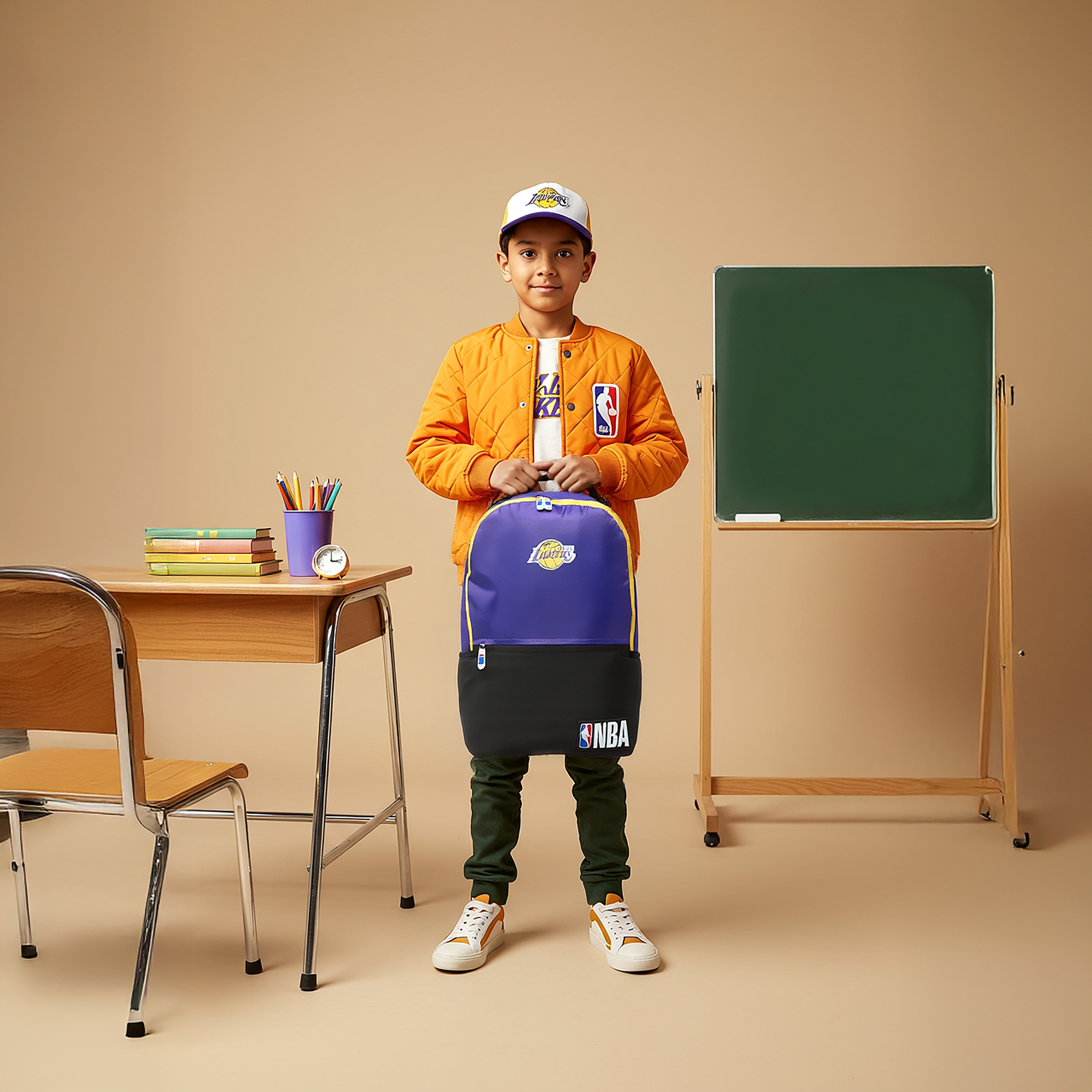 NBA The Los Angeles Lakers Logo Detail Backpack with Zip Closure - 18 inches-school-bagsandbackpacks-backpacks-image-3