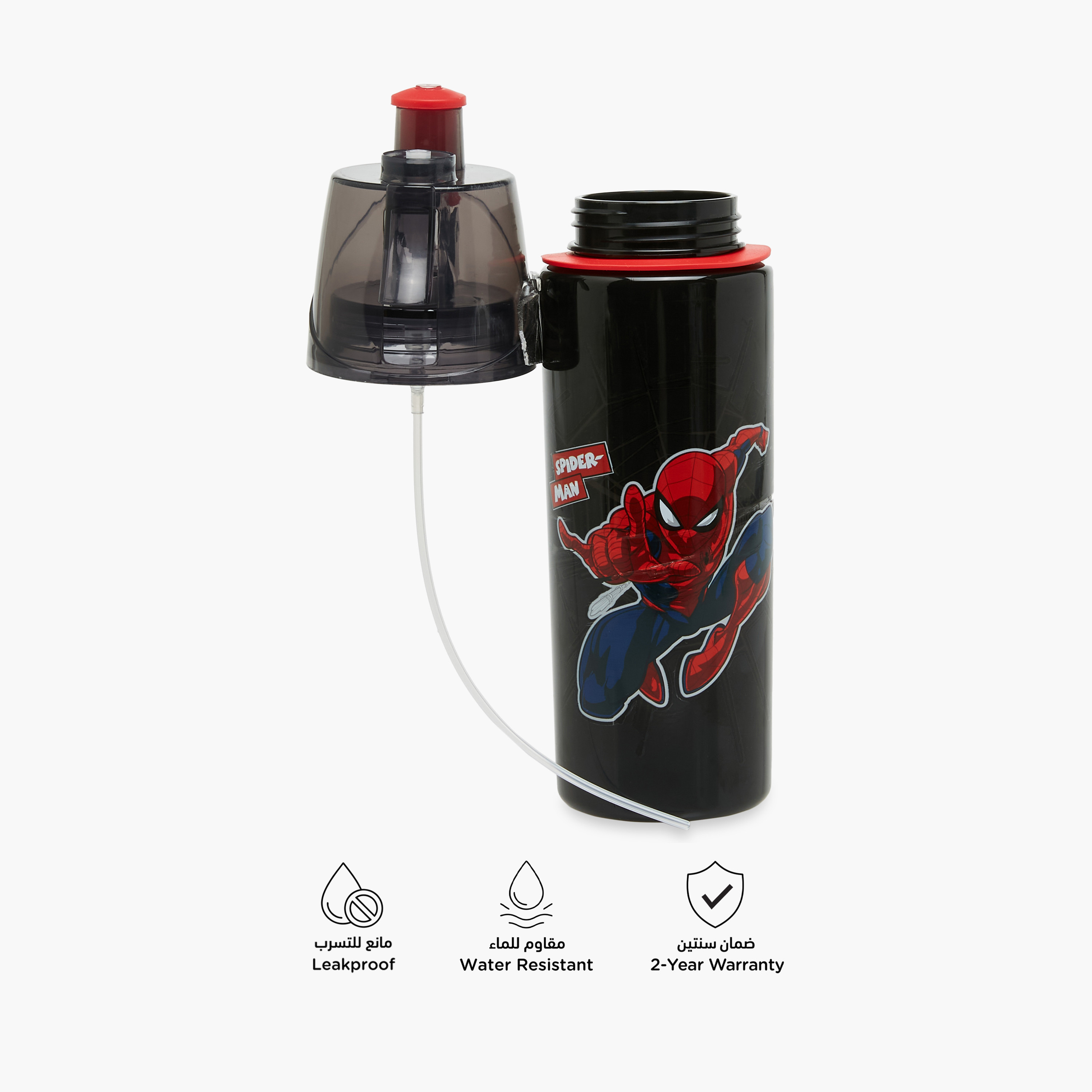 قارورة مياه بقشّة وطبعات سبايدرمان مع مقبض - 500 مل-school-waterbottles-image-4