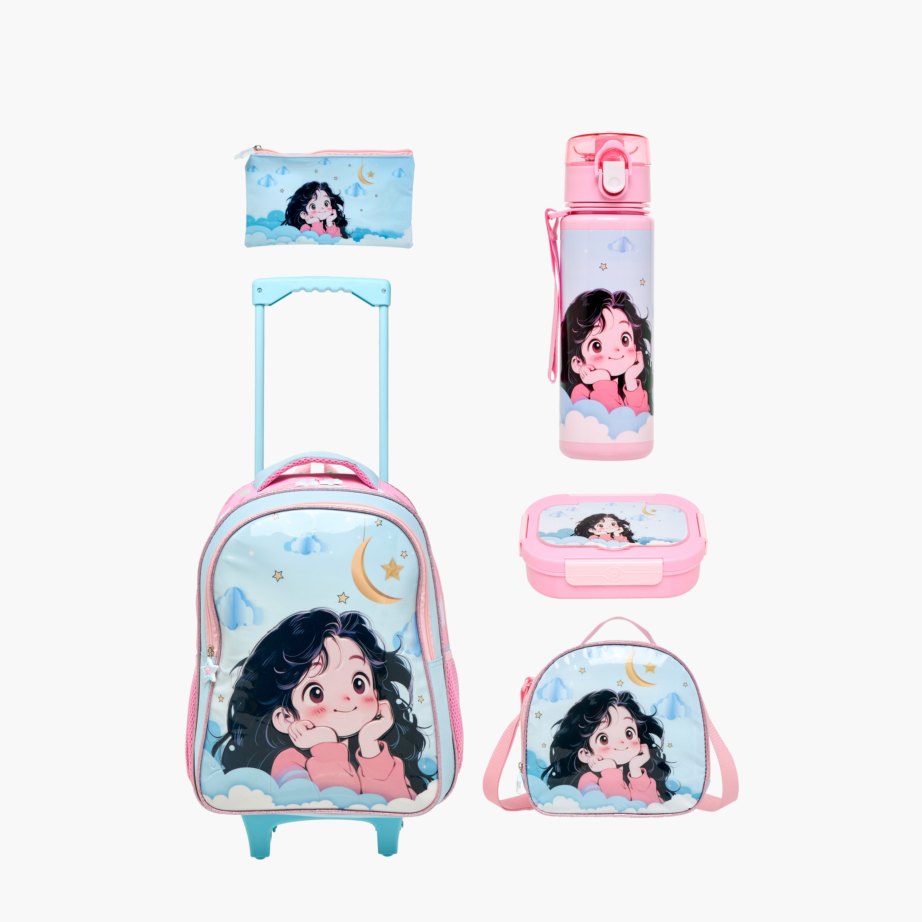 Juniors Graphic Print 5-Piece Trolley Backpack Set - 16 inches-school-bagsandbackpacks-trolleybags-image-1