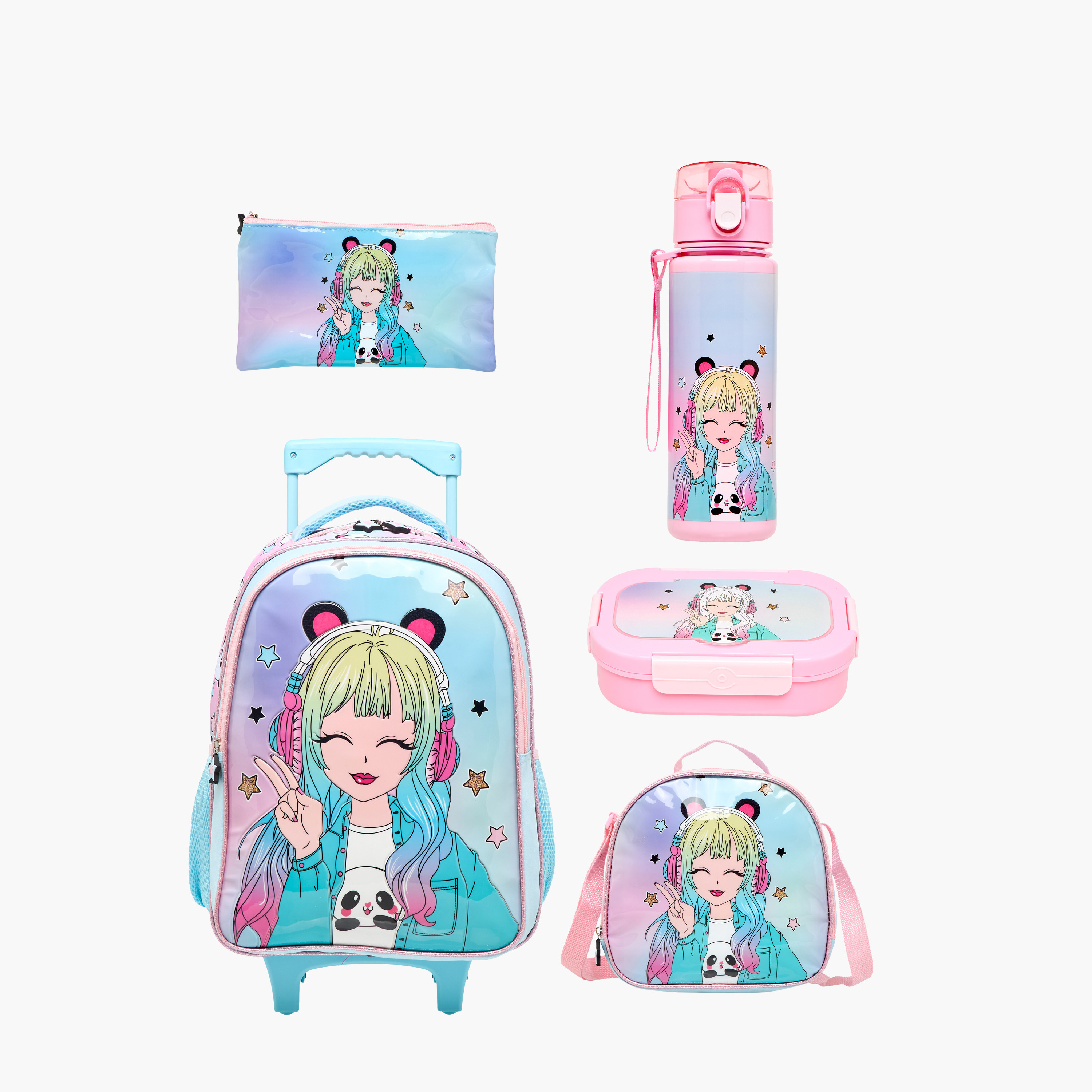 Juniors Graphic Print 5-Piece Trolley Backpack Set - 16 inches-school-bagsandbackpacks-trolleybags-image-1