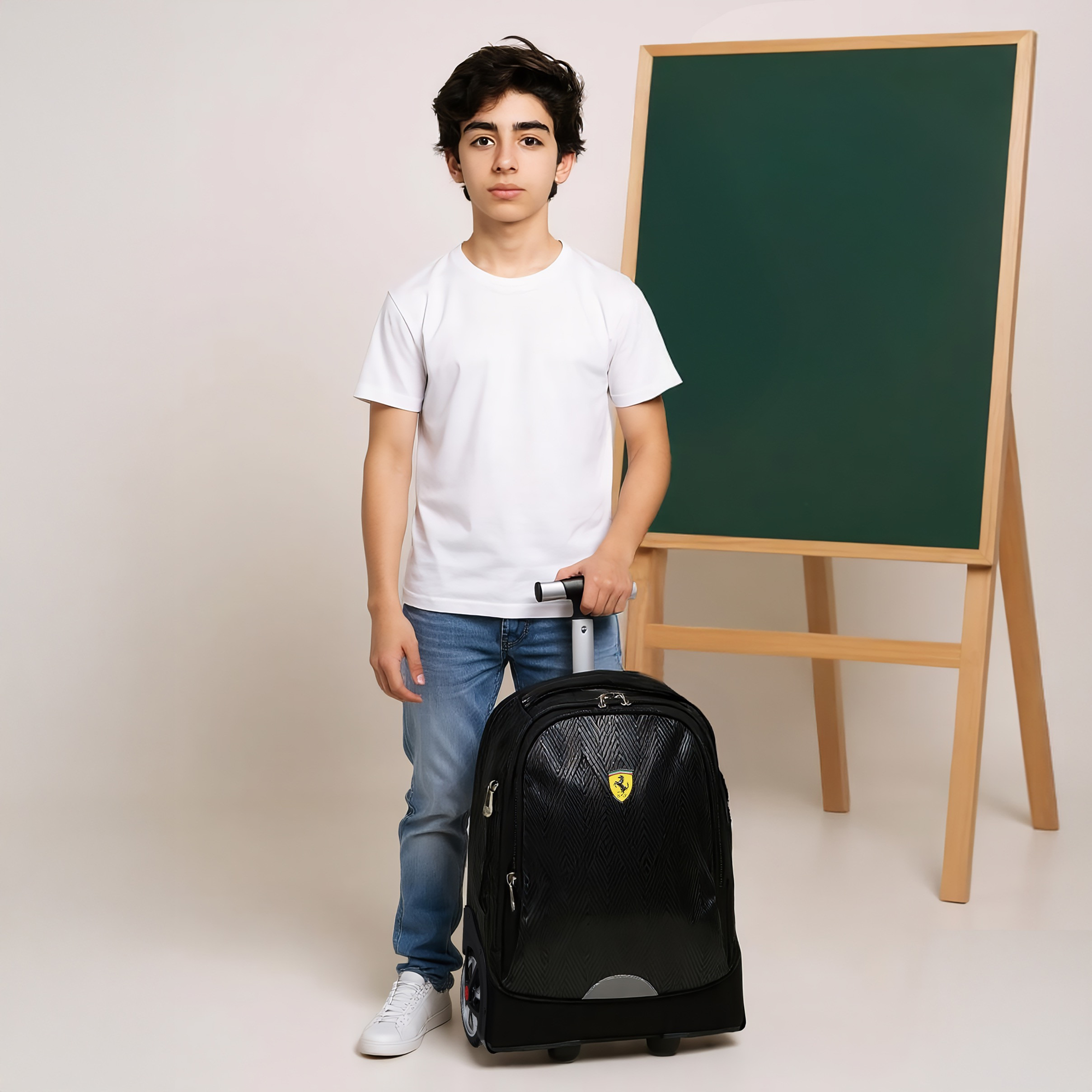 Ferrari Print Trolley Bag with Retractable Handle and Zip Closure - 20 inches-school-bagsandbackpacks-trolleybags-image-3
