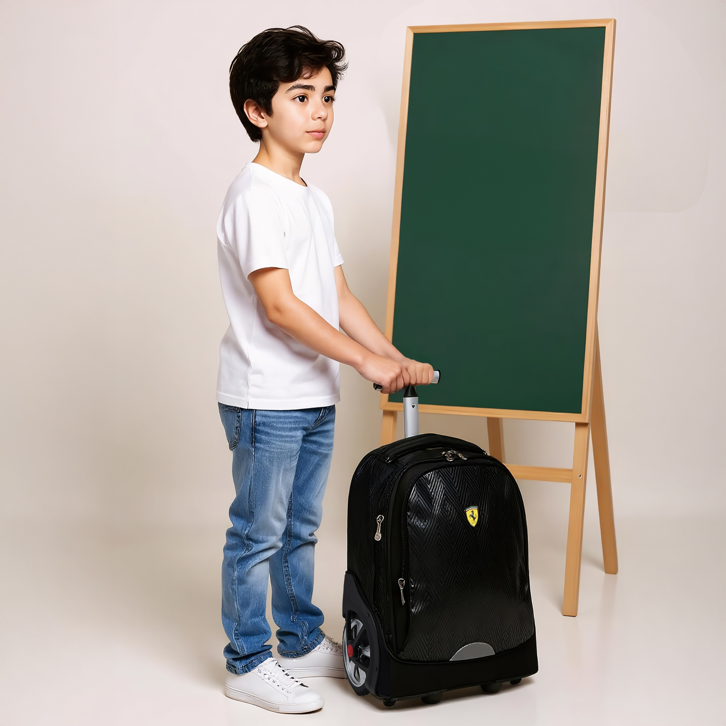 Ferrari Print Trolley Bag with Retractable Handle and Zip Closure - 20 inches-school-bagsandbackpacks-trolleybags-image-4