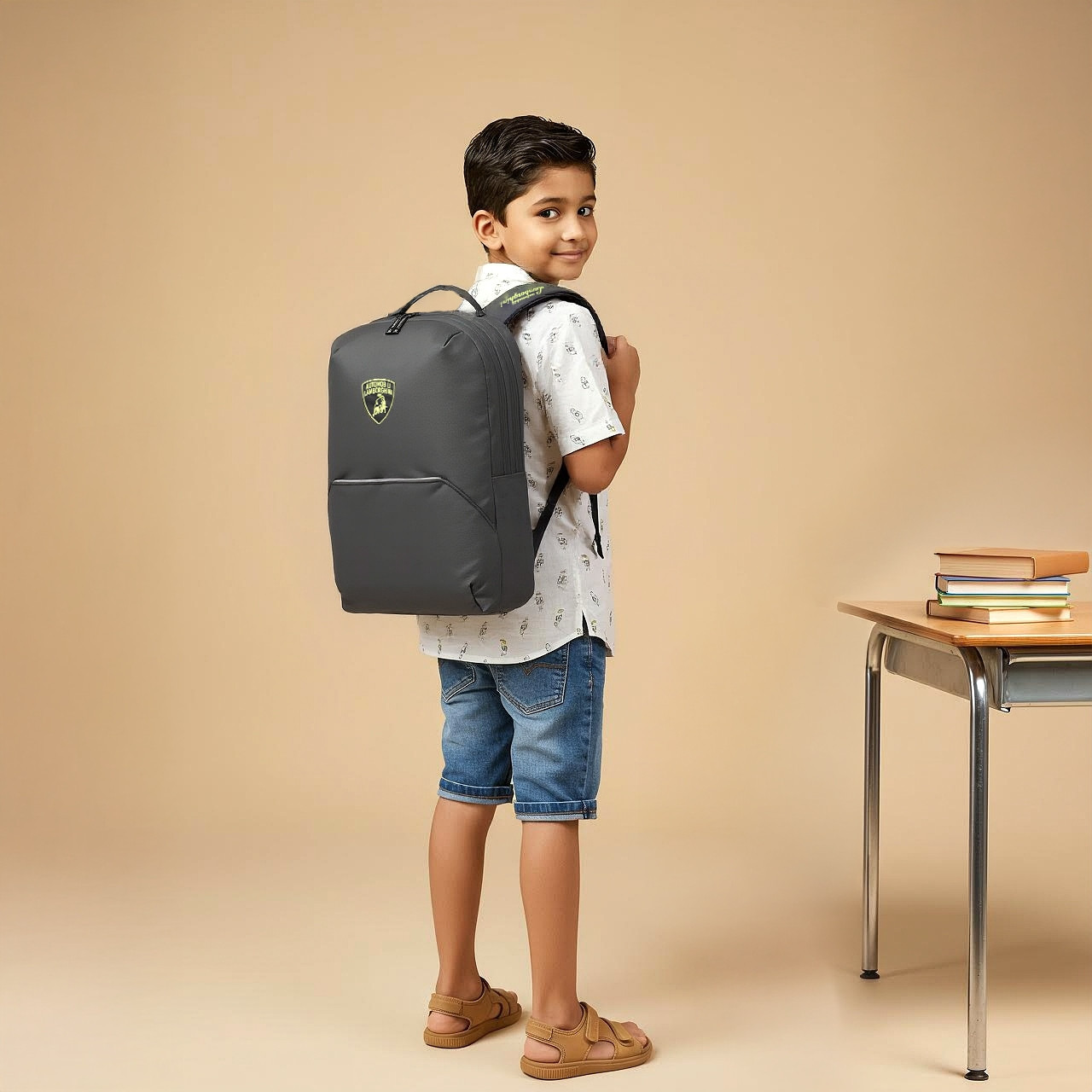 Lamborghini Logo Print Backpack with Adjustable Straps and Zip Closure - 17 inches-school-bagsandbackpacks-backpacks-image-2