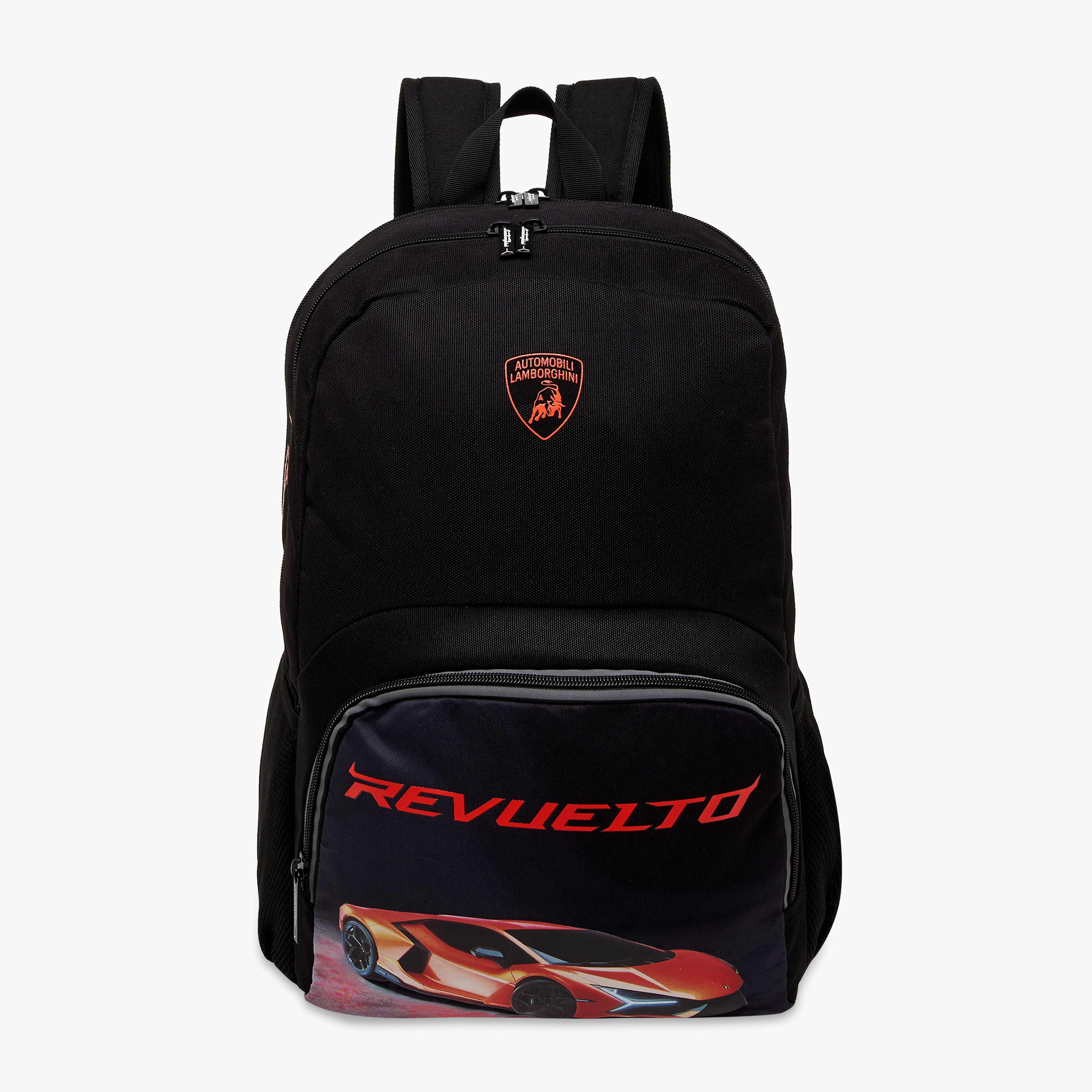 Lamborghini Logo Print Backpack with Adjustable Straps and Zip Closure - 17 inches-school-bagsandbackpacks-backpacks-image-1