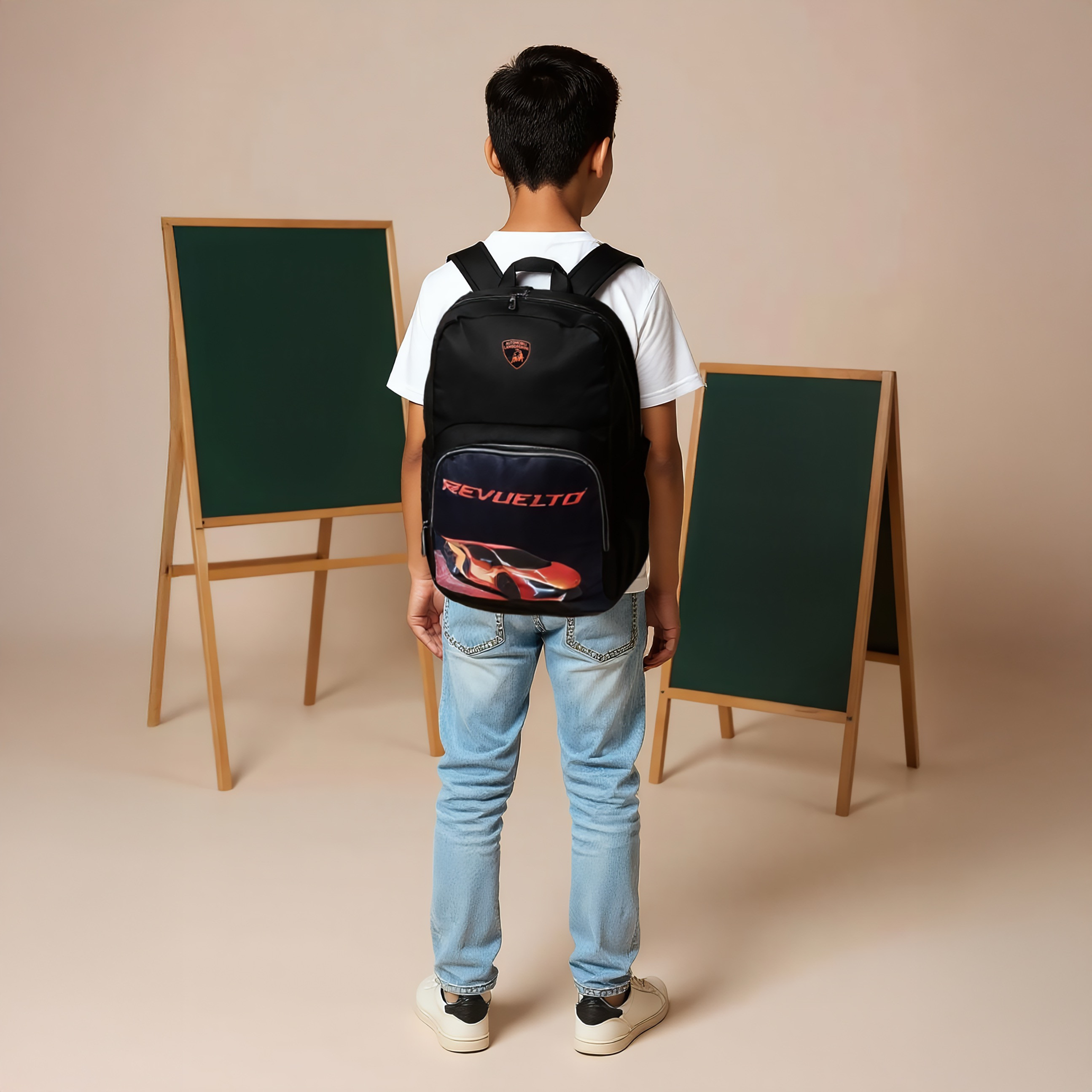 Lamborghini Logo Print Backpack with Adjustable Straps and Zip Closure - 17 inches-school-bagsandbackpacks-backpacks-image-2