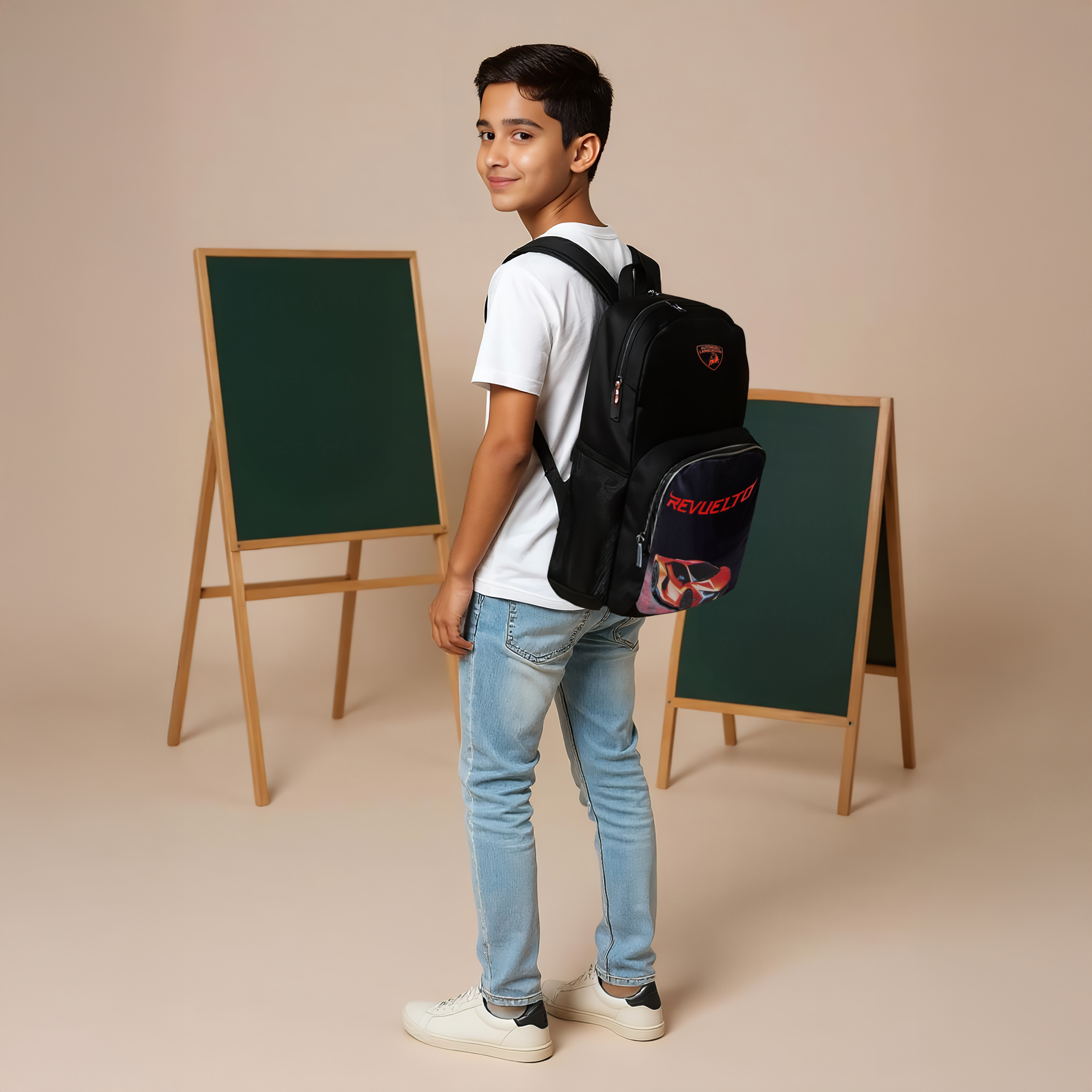 Lamborghini Logo Print Backpack with Adjustable Straps and Zip Closure - 17 inches-school-bagsandbackpacks-backpacks-image-3