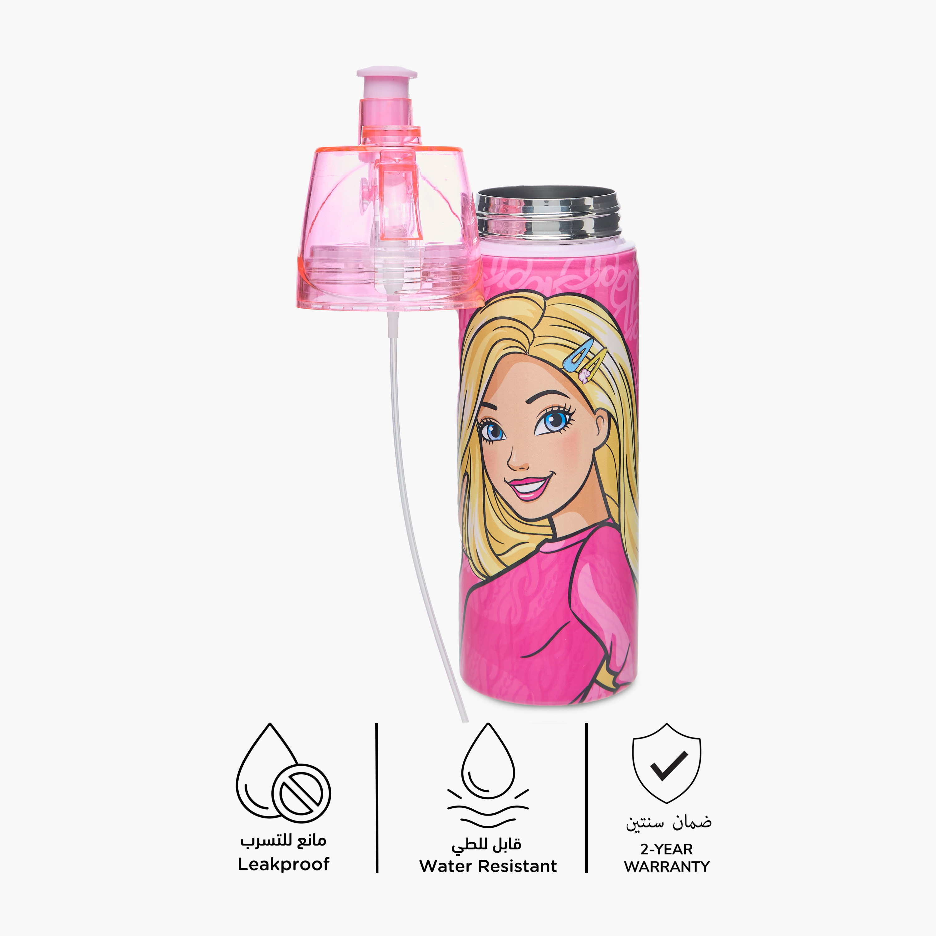 Mattel Barbie Stainless Steel Water Bottle with Water Mist Trigger – 500 ml-school-waterbottles-image-2