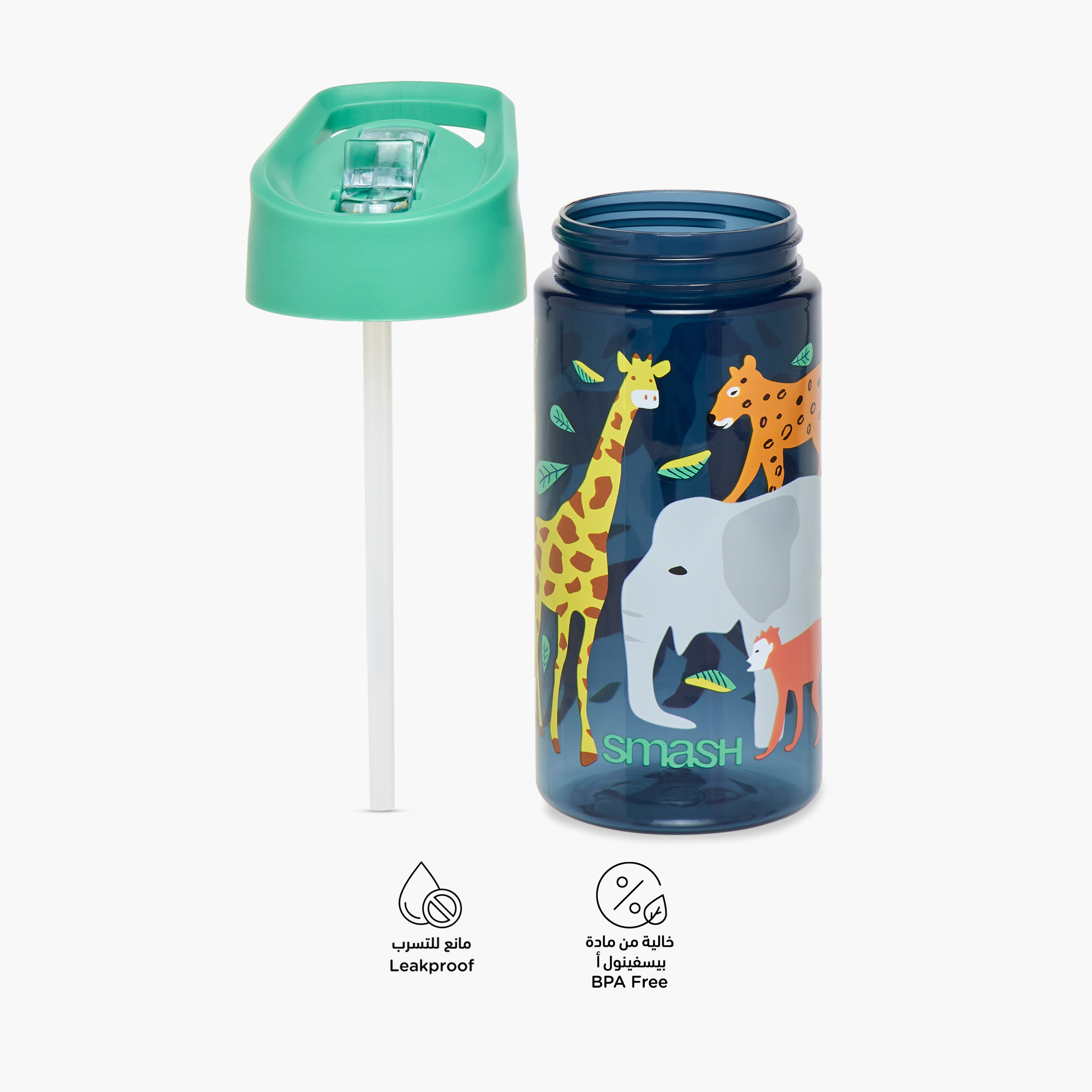 قارورة ماء بولي بروبيلين بقشّة وطبعات من سماش- 450 مل-school-waterbottles-image-2