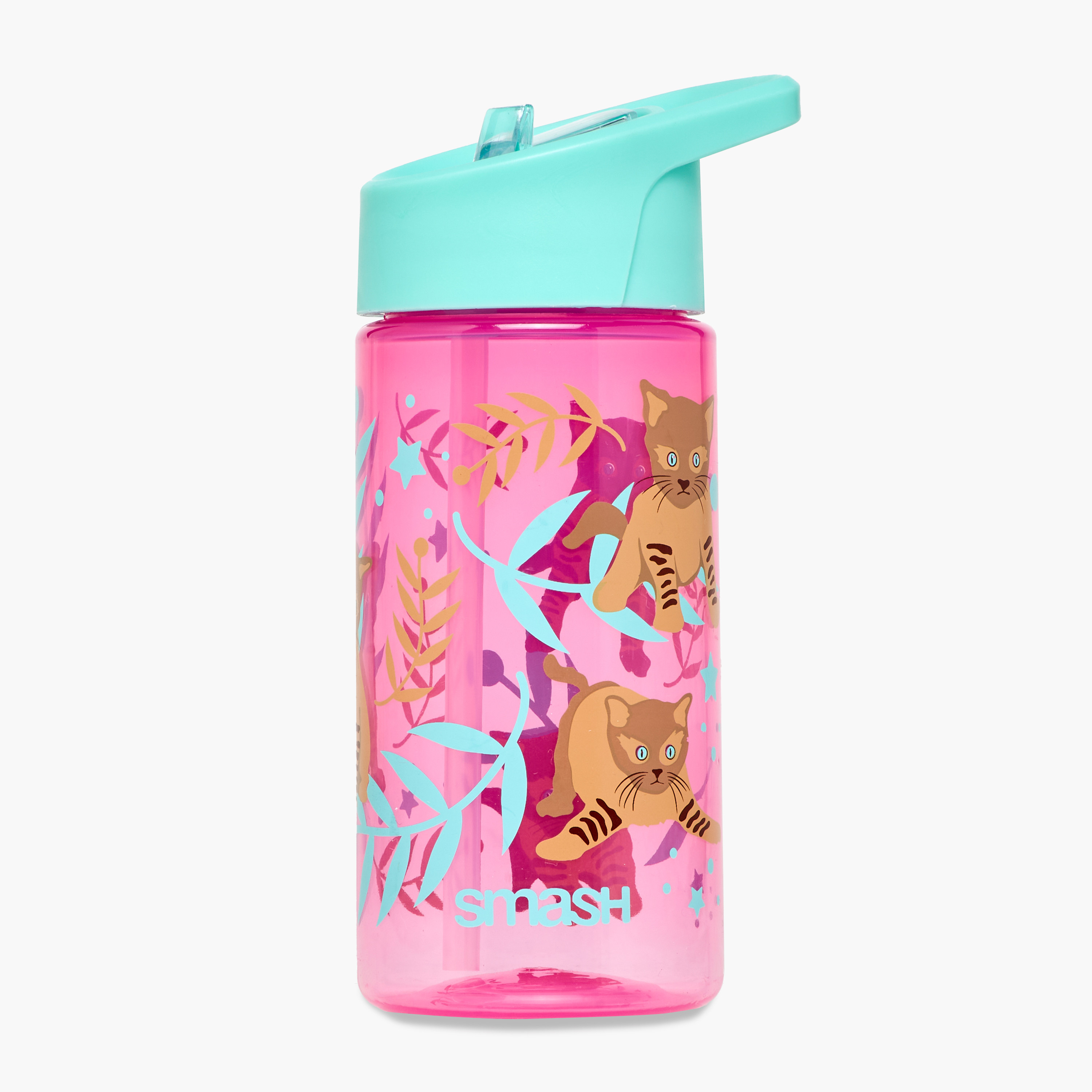 قارورة ماء بولي بروبيلين بقشّة وطبعات حيوانات من سماش - 450 مل-school-waterbottles-image-1