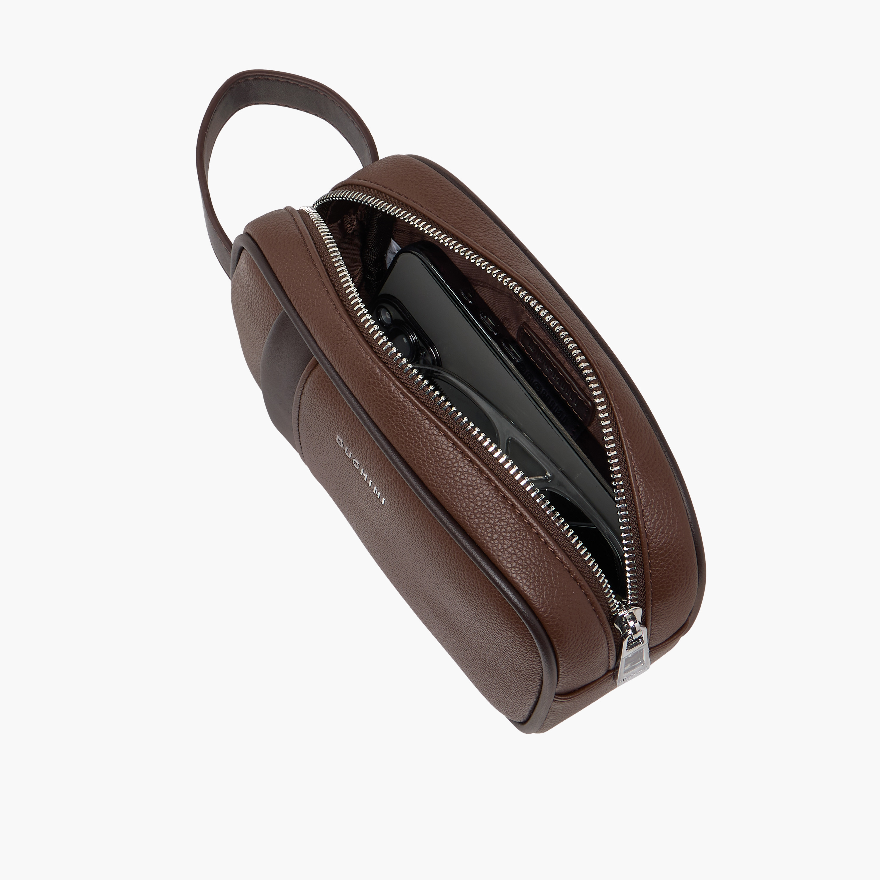 Duchini Panelled Pouch with Zip Closure-men-bags-image-7