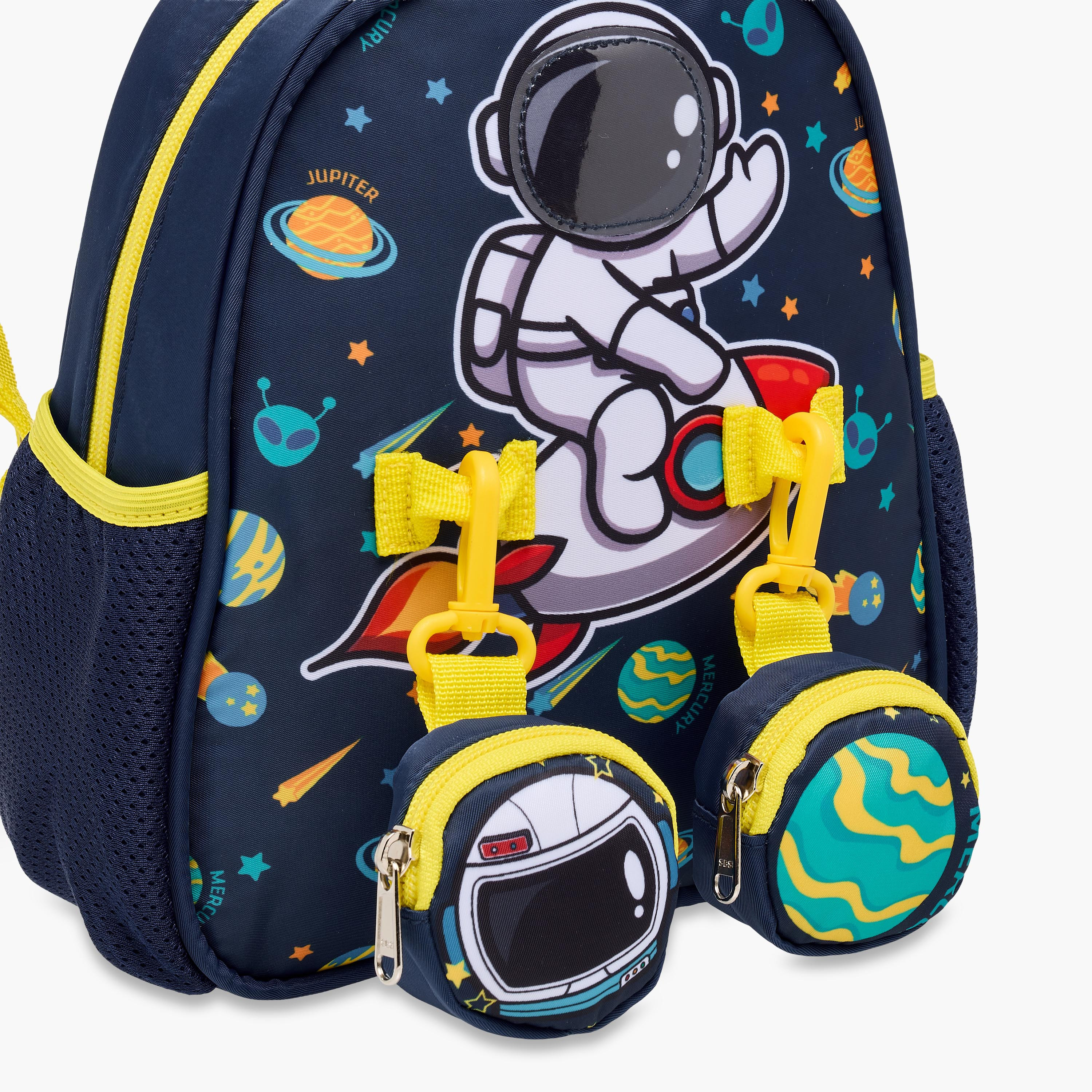 Supercute Astronaut Print Backpack with Shoulder Straps and Detachable Pouches - 26x10x28 cms-promo_LS20_OMN-image-9