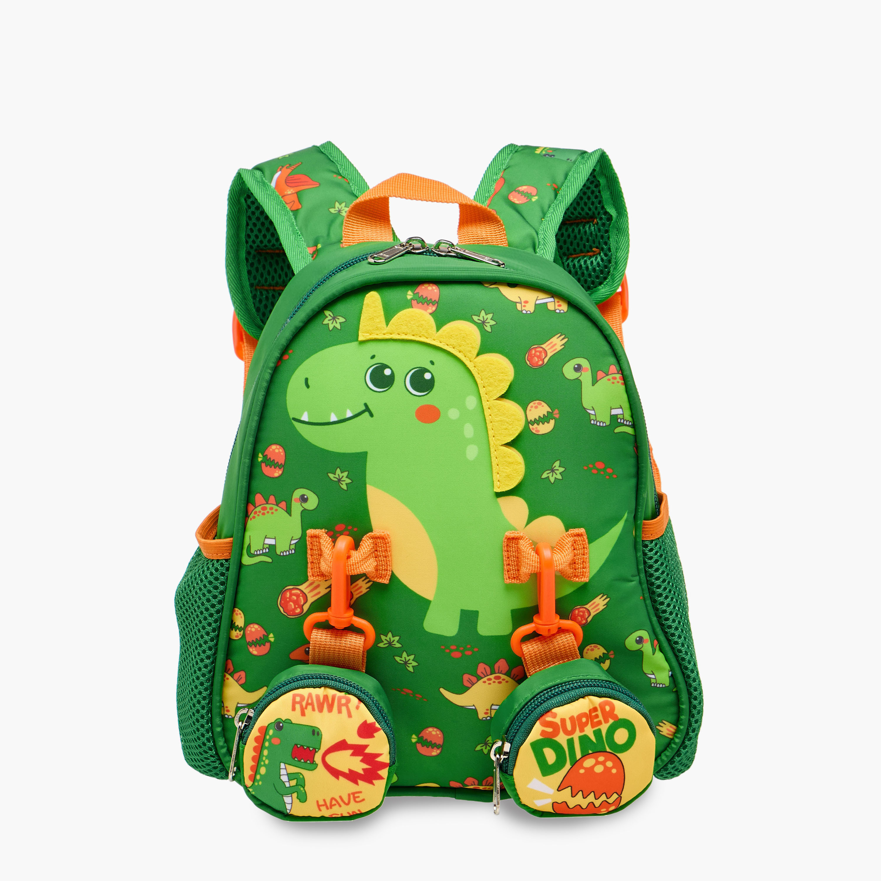 Supercute Dinosaur Print Backpack with Shoulder Straps and Detachable Pouches - 26x10x28 cms-school-bagsandbackpacks-backpacks-image-1