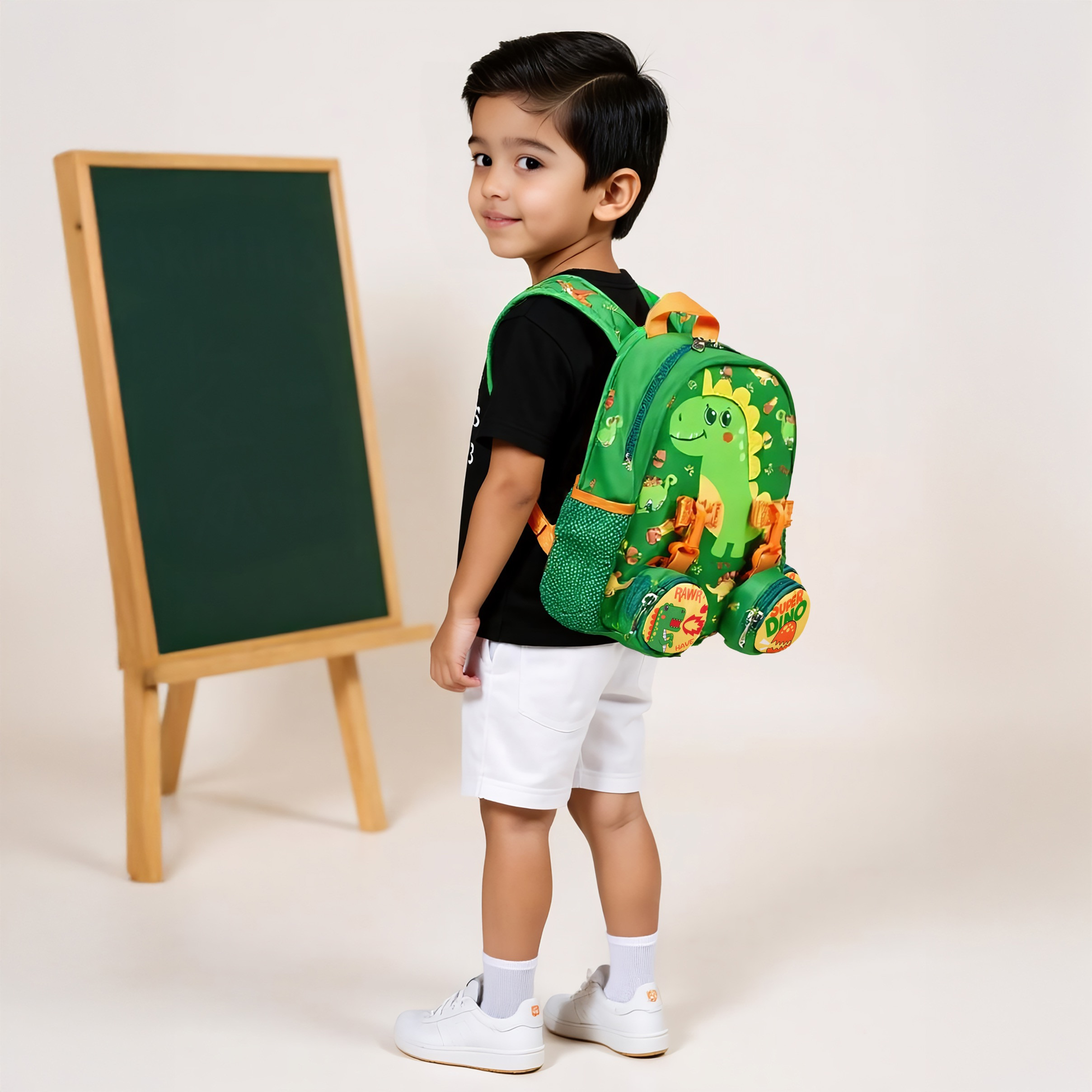 Supercute Dinosaur Print Backpack with Shoulder Straps and Detachable Pouches - 26x10x28 cms-school-bagsandbackpacks-backpacks-image-3