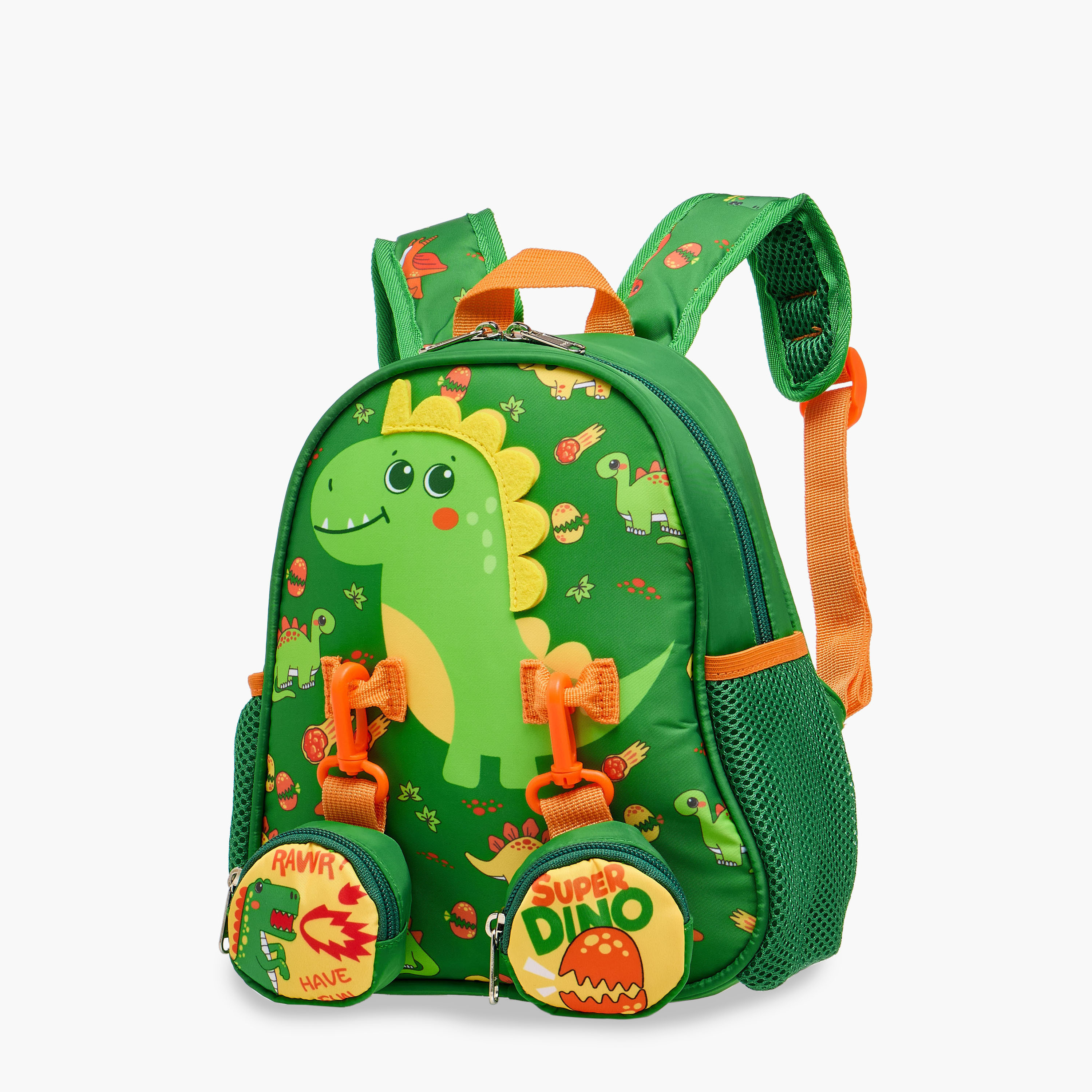 Supercute Dinosaur Print Backpack with Shoulder Straps and Detachable Pouches - 26x10x28 cms-school-bagsandbackpacks-backpacks-image-4