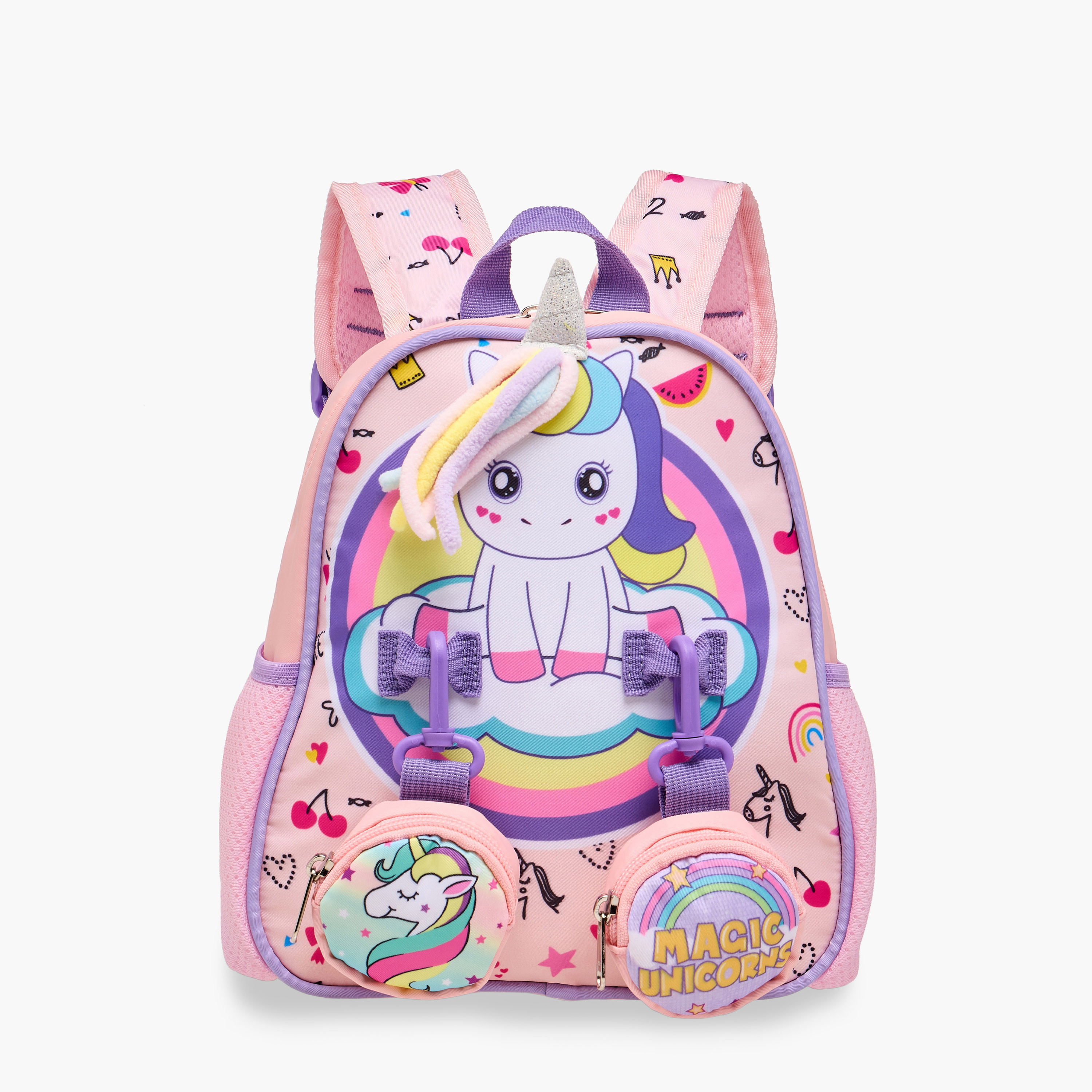 Supercute Unicorn Print Backpack with Shoulder Straps and Detachable Pouches - 26x10x28 cms-promo_LS20_OMN-image-1