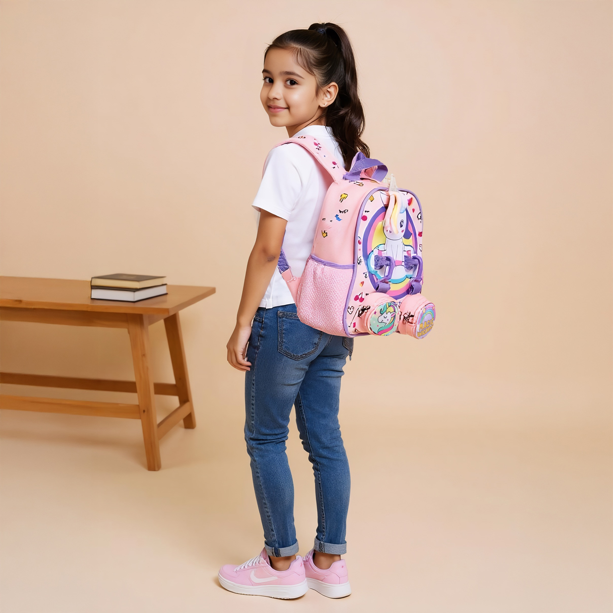 Supercute Unicorn Print Backpack with Shoulder Straps and Detachable Pouches - 26x10x28 cms-promo_LS20_OMN-image-2