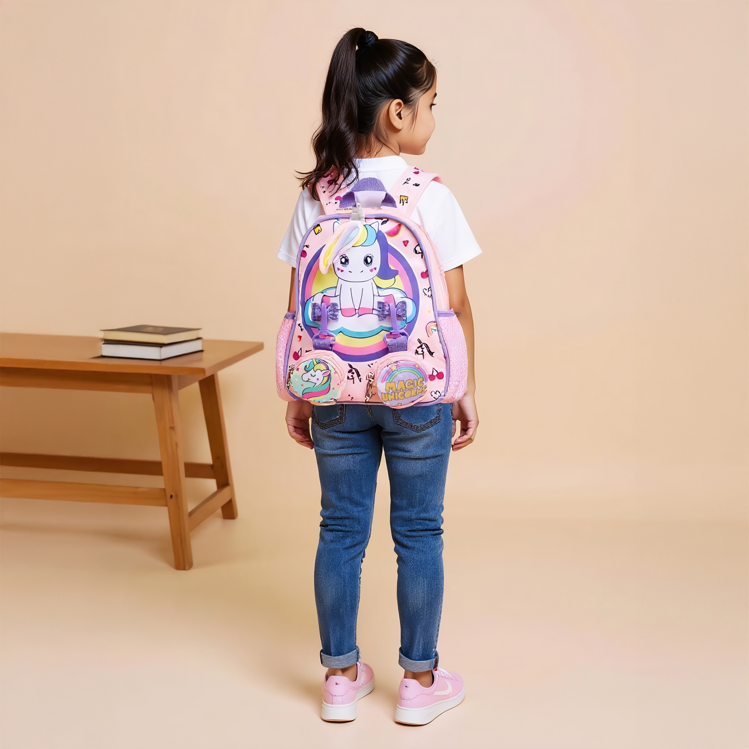 Supercute Unicorn Print Backpack with Shoulder Straps and Detachable Pouches - 26x10x28 cms-promo_LS20_OMN-image-3
