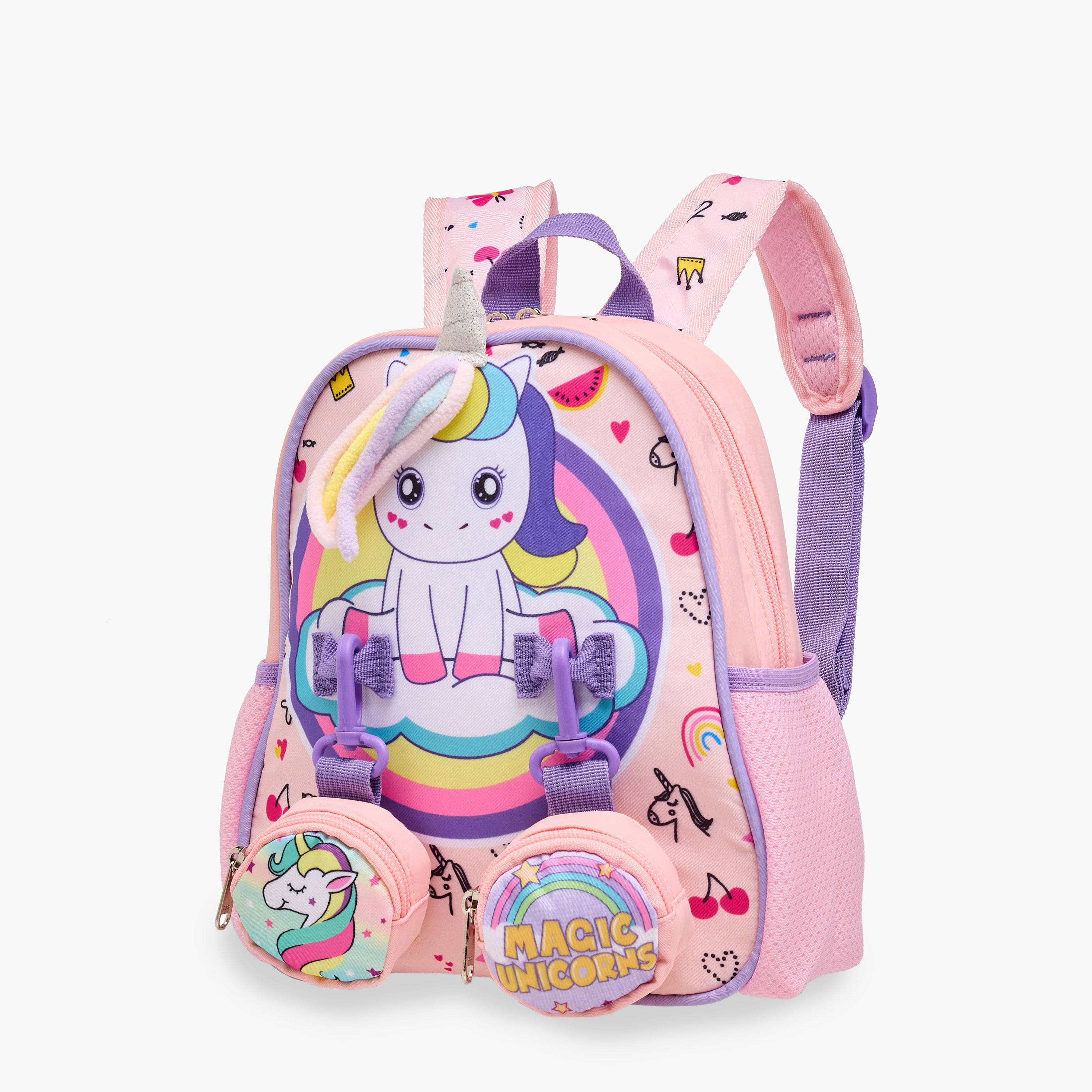 Supercute Unicorn Print Backpack with Shoulder Straps and Detachable Pouches - 26x10x28 cms-promo_LS20_OMN-image-4