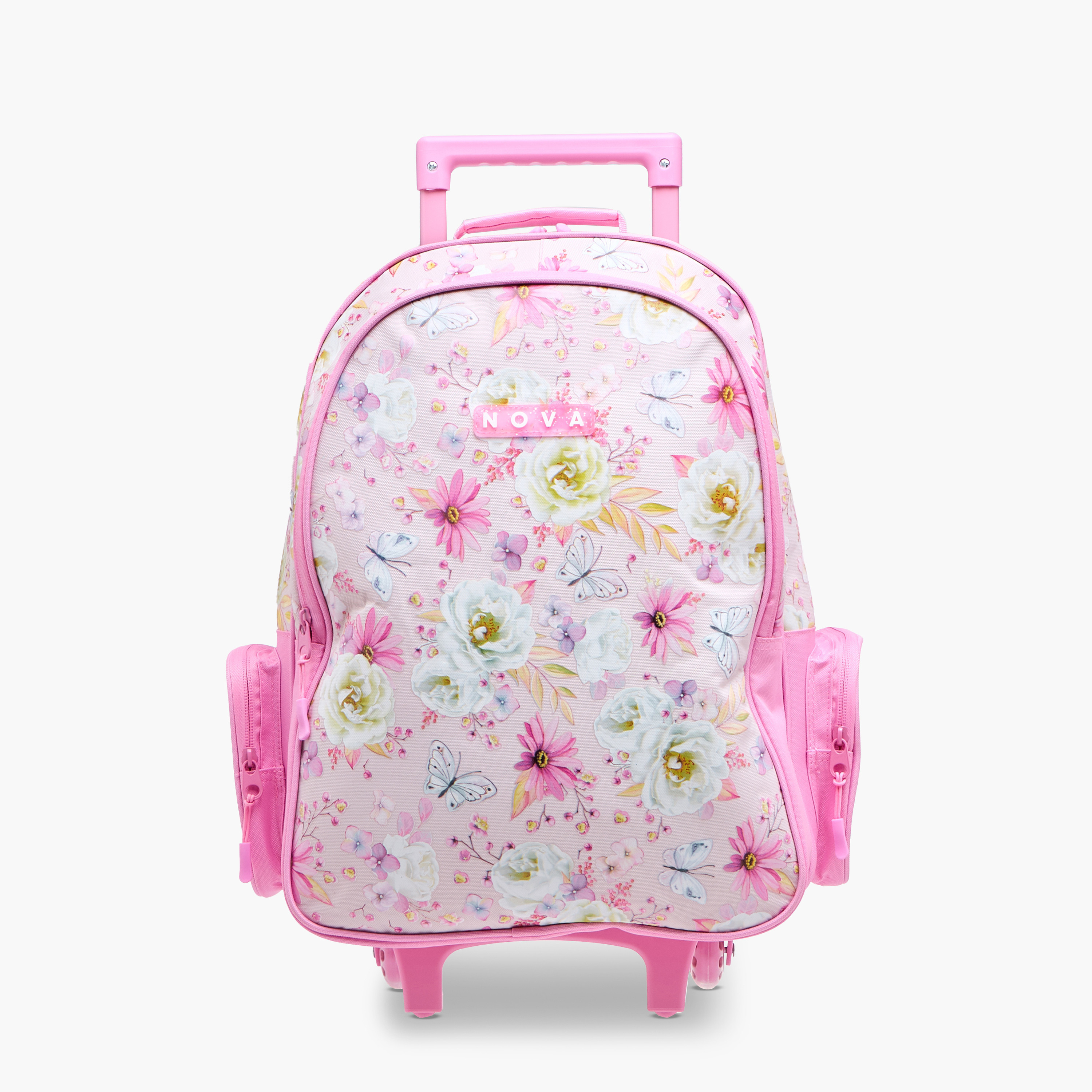 Nova Floral Print Trolley Backpack with Retractable Handle - 18 inches-school-bagsandbackpacks-trolleybags-image-1