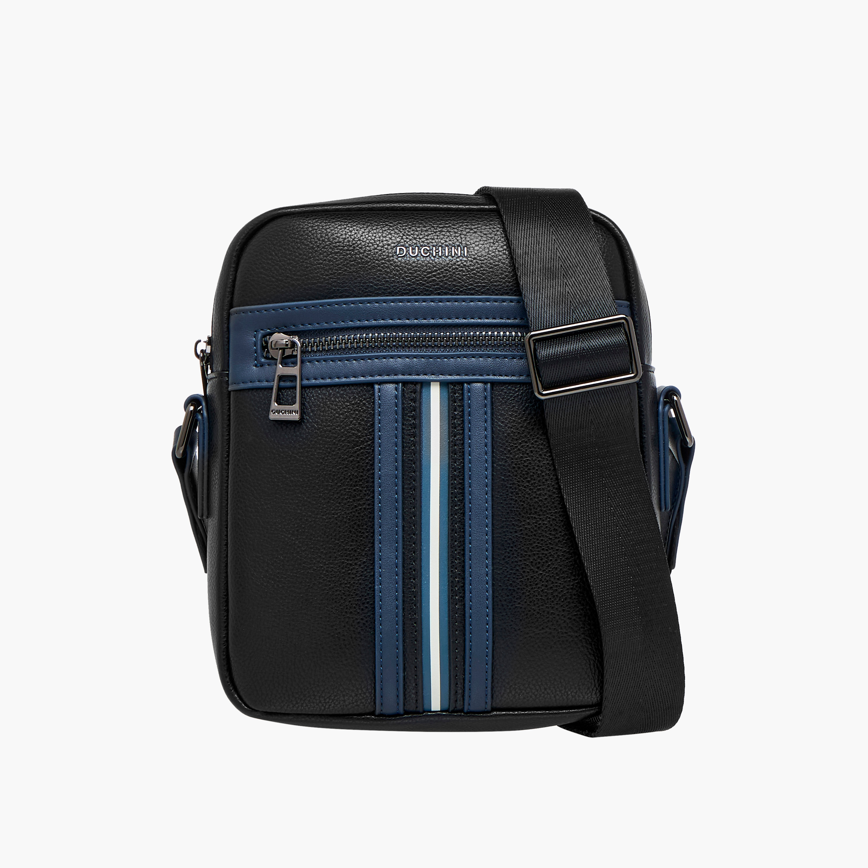Duchini Striped Crossbody Bag with Adjustable Strap-men-bags-image-1