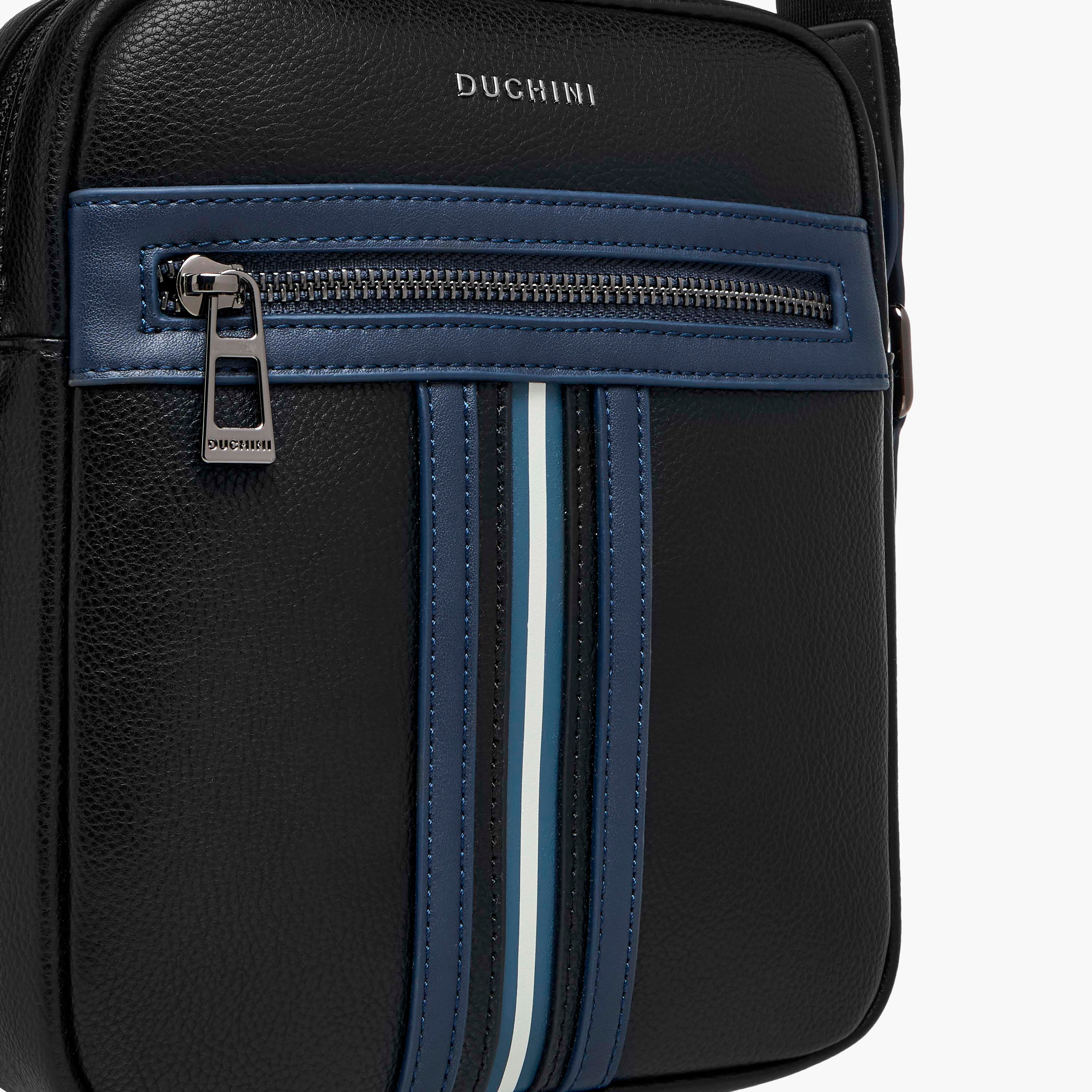 Duchini Striped Crossbody Bag with Adjustable Strap-men-bags-image-5