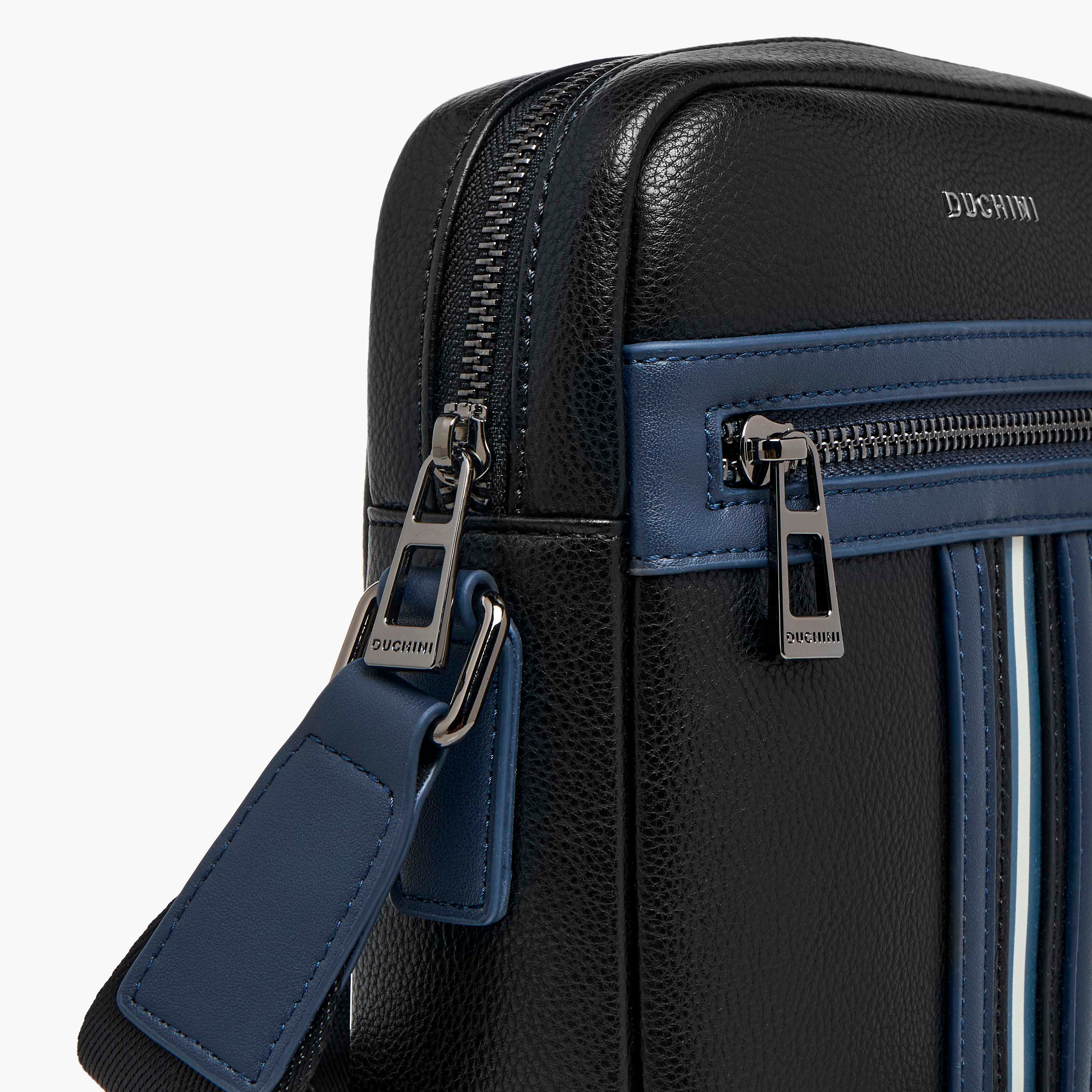 Duchini Striped Crossbody Bag with Adjustable Strap-men-bags-image-6