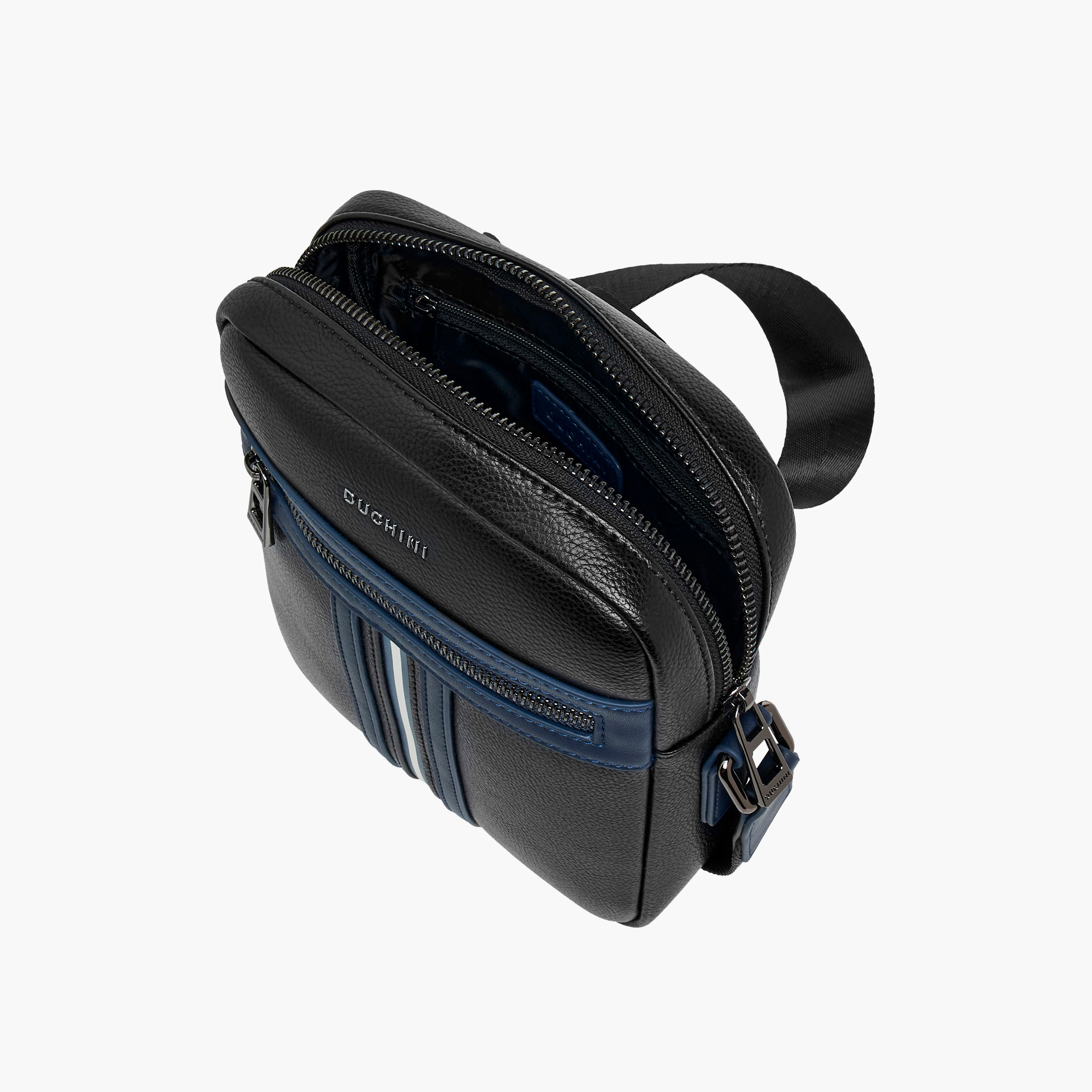 Duchini Striped Crossbody Bag with Adjustable Strap-men-bags-image-8