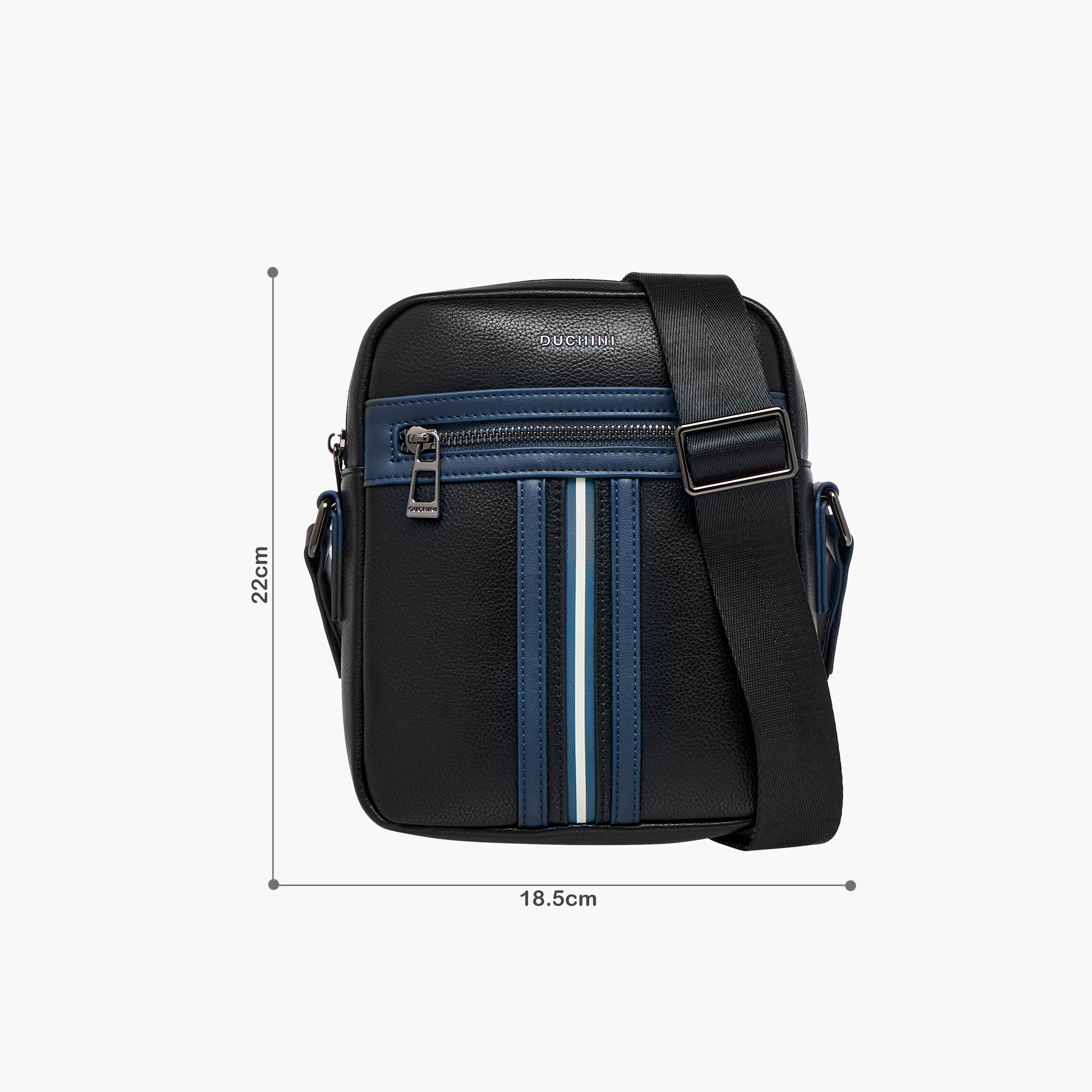 Duchini Striped Crossbody Bag with Adjustable Strap-men-bags-image-2