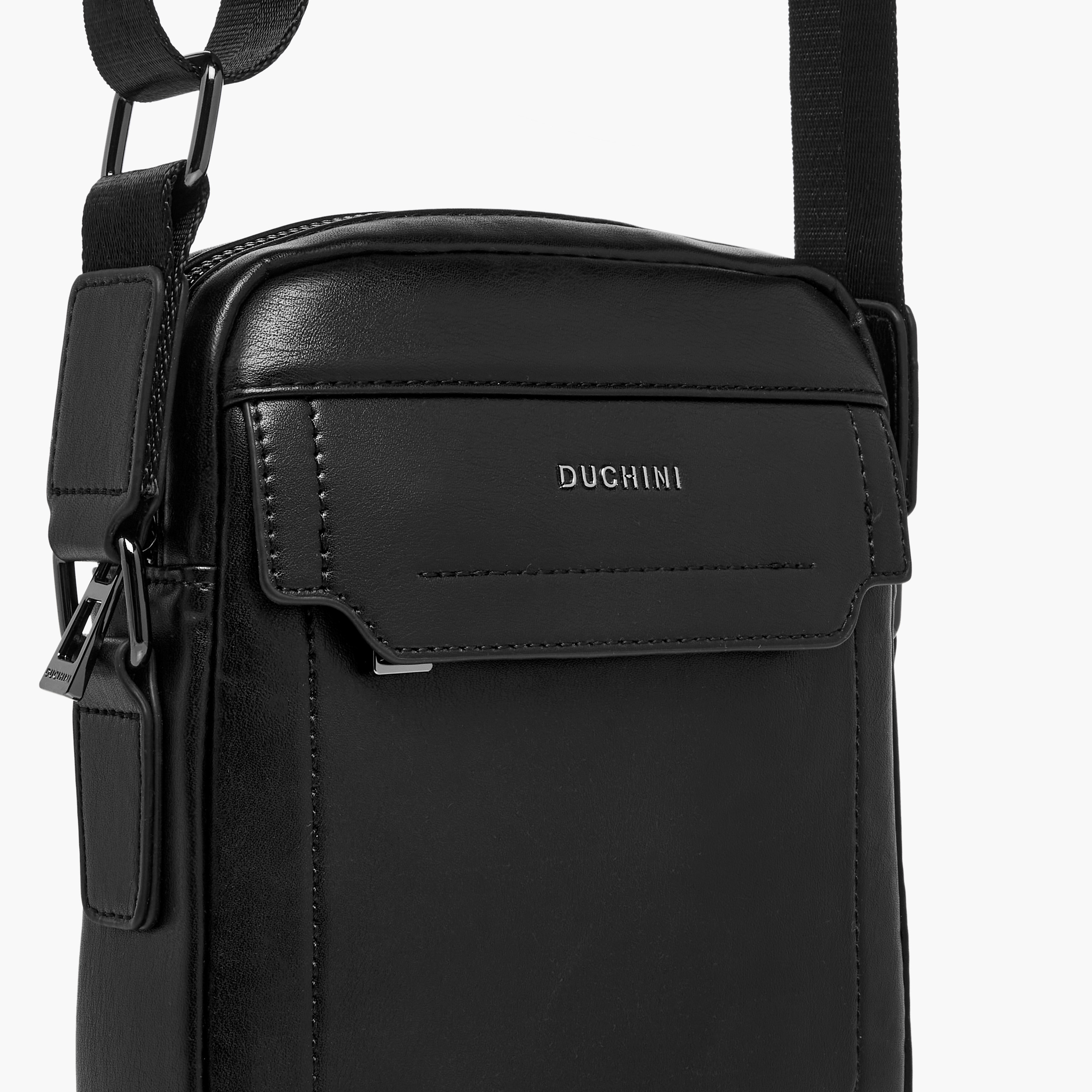 Duchini Solid Crossbody Bag with Adjustable Strap and Zip Closure-men-bags-image-5