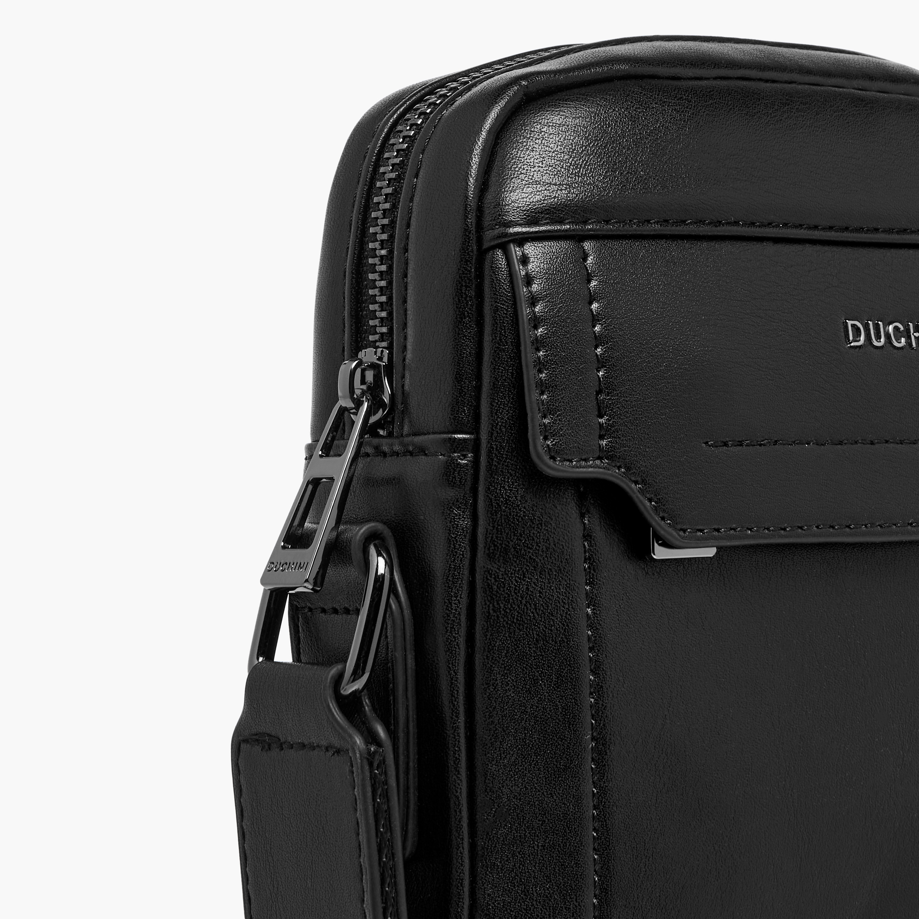 Duchini Solid Crossbody Bag with Adjustable Strap and Zip Closure-men-bags-image-6